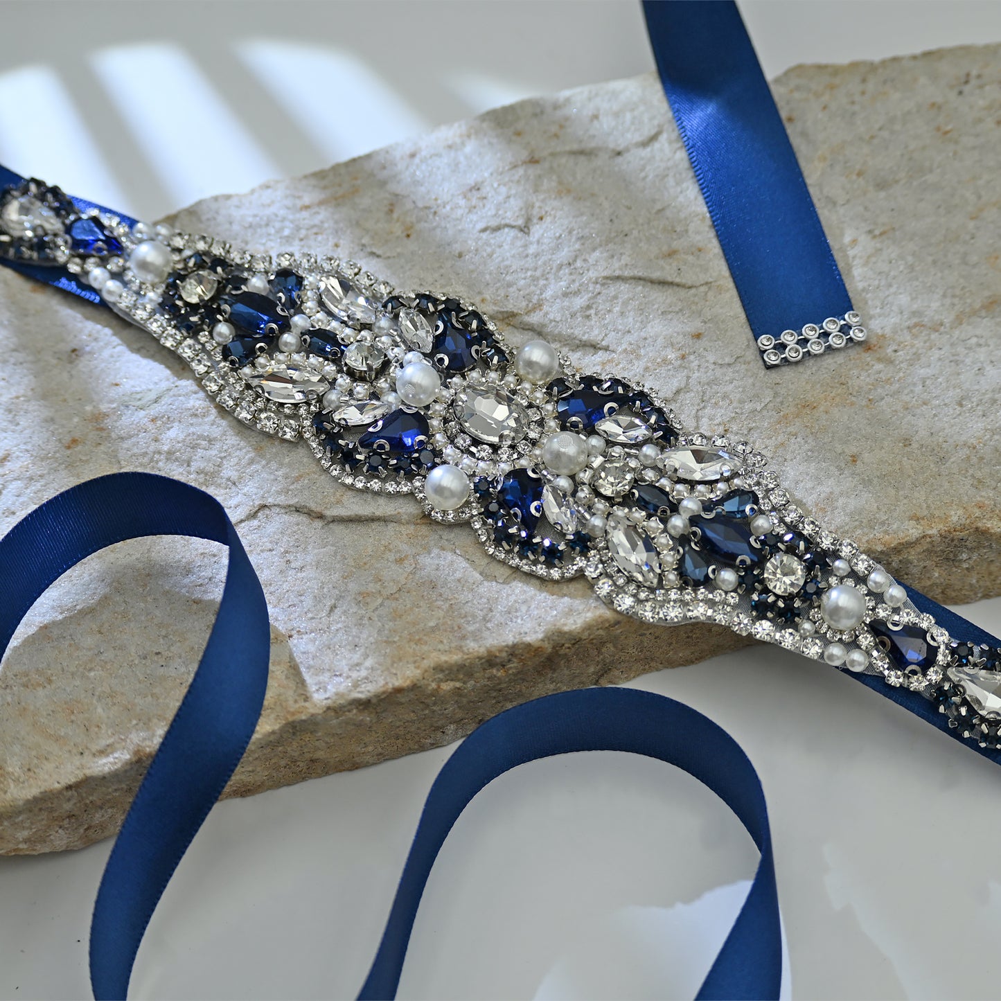 Bridella BS87ML Navy Rhinestone & Pearl Belt