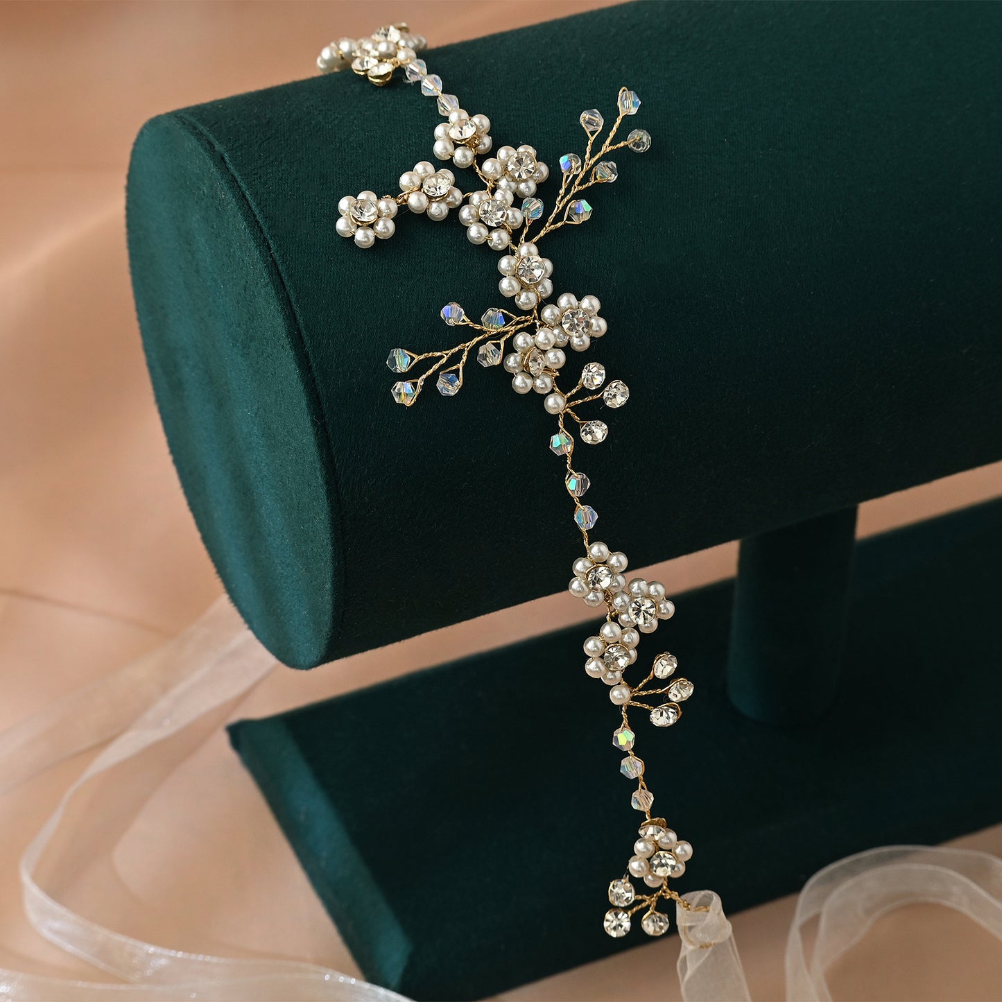 Bridella BHP129-S Silver Rhinestone & Pearl Headband