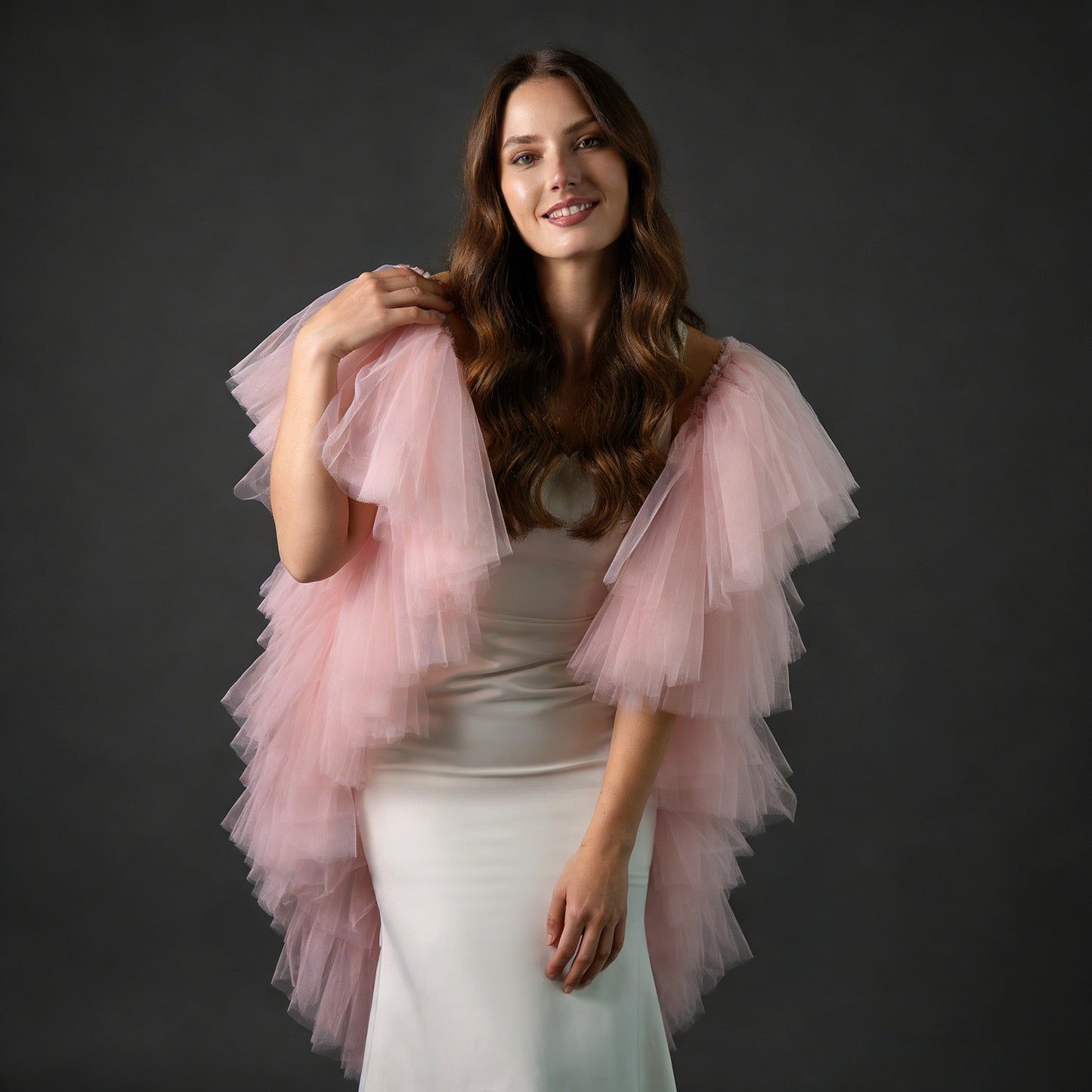 Pleated Tulle Bridal Wrap Wedding Bolero Shawl - Bridella BVG137-PA
