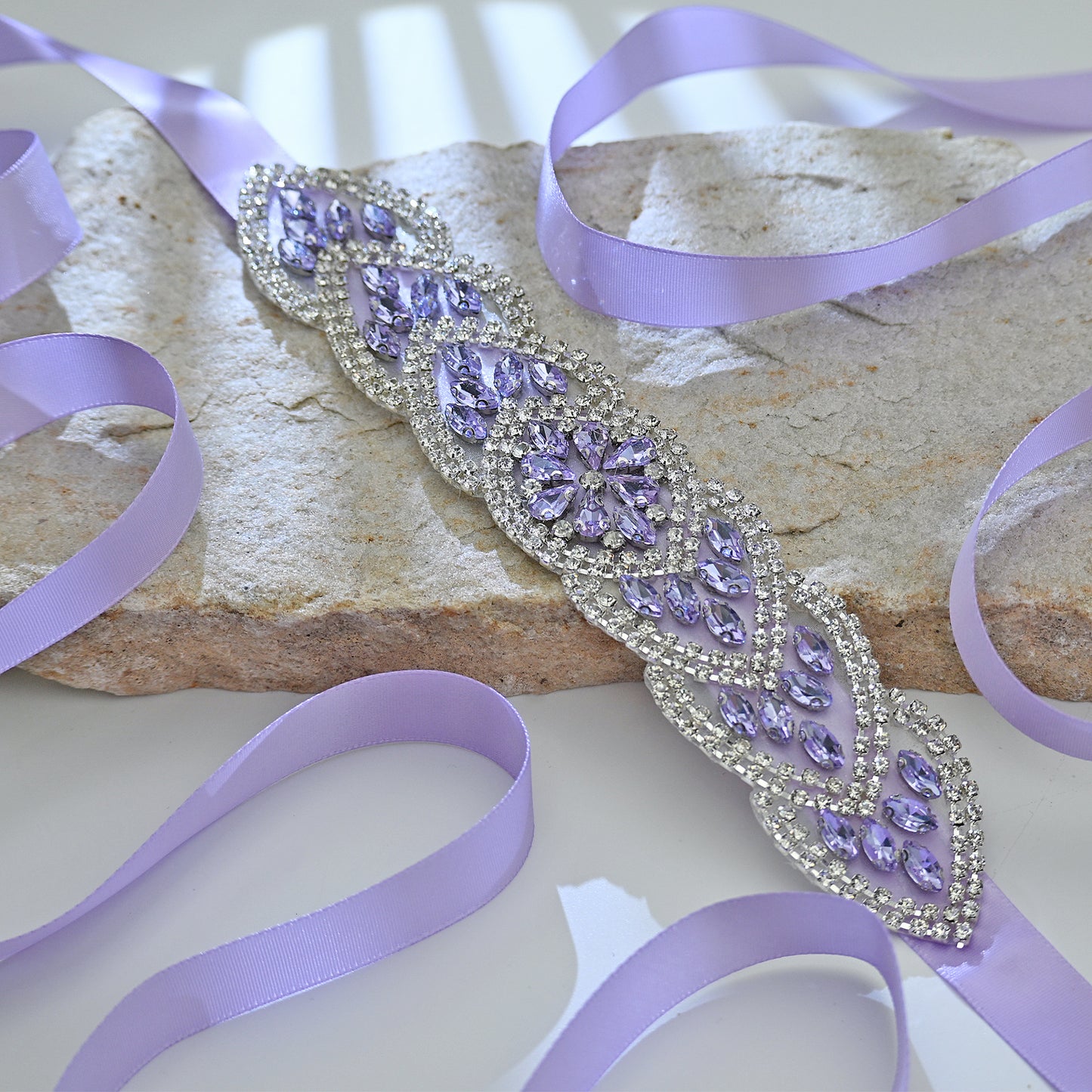 Bridella BS248LA-Light purple ribbon Lavender Rhinestone Belt
