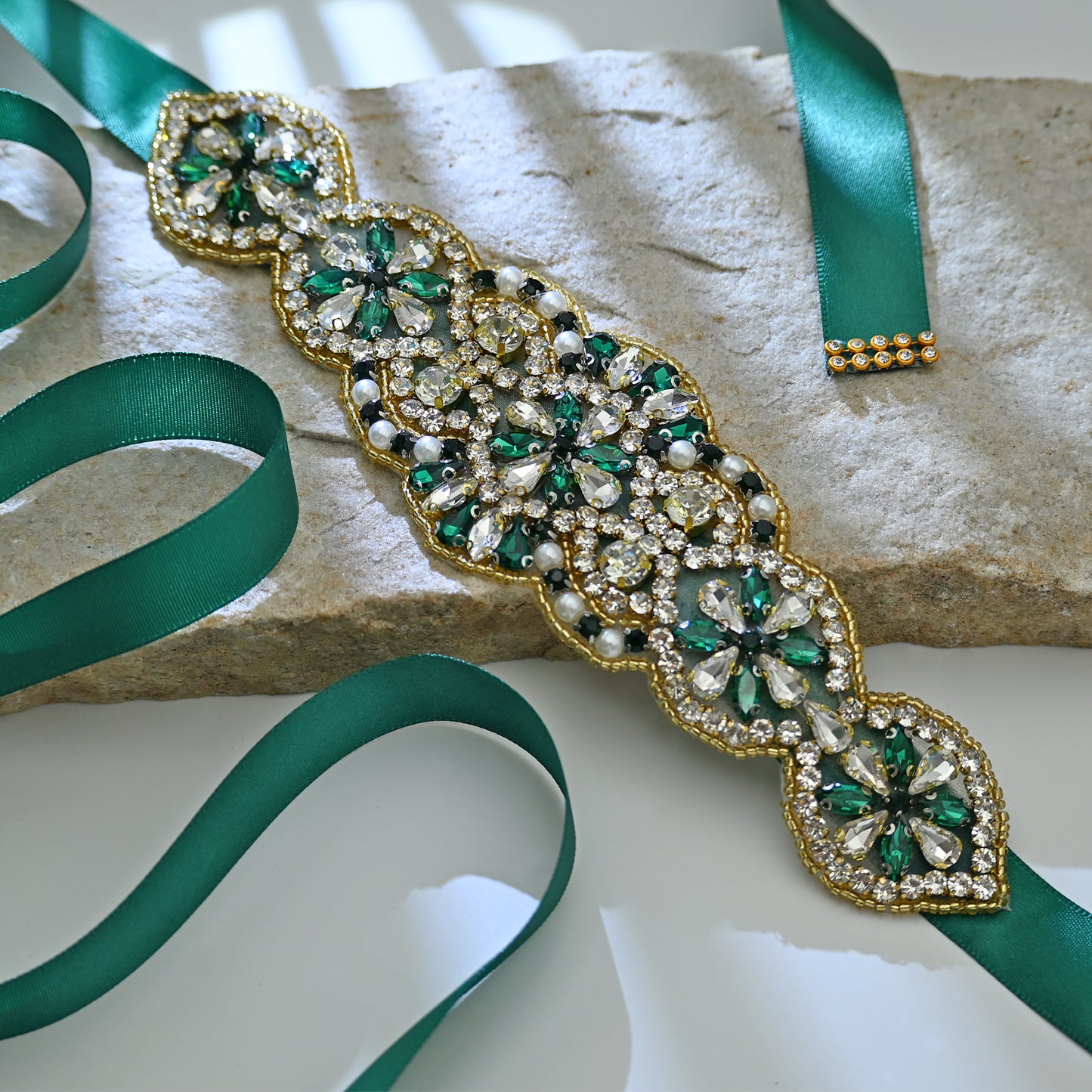 Bridella BS94KL Green Rhinestone & Pearl Belt