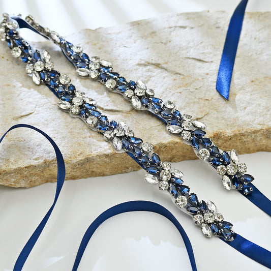 Navy Rhinestone Bridal Dress Belt for Wedding - Bridella BS437ML