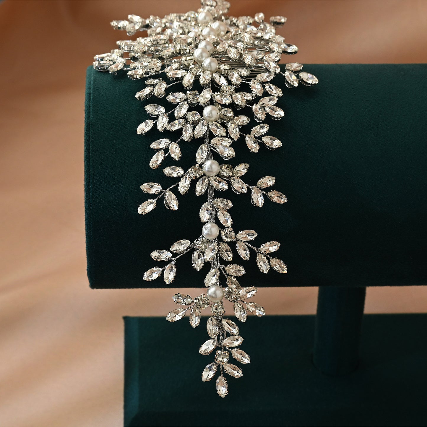 Bridella BHP434-S Silver Rhinestone & Pearl Hair Comb