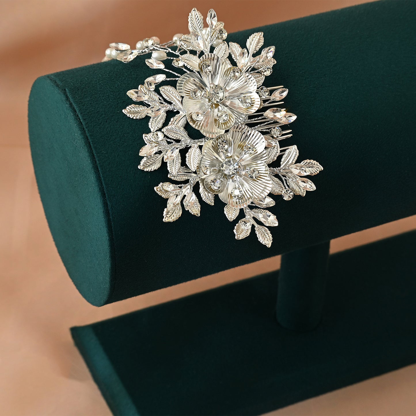 Bridella BHP511-S Silver Rhinestone & Pearl Hair Comb