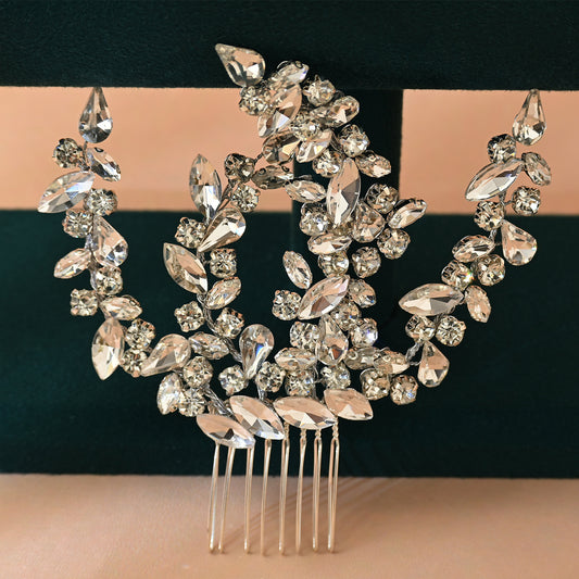 Silver Rhinestone Bridal Hair Comb Headpiece - Bridella BHP489-S