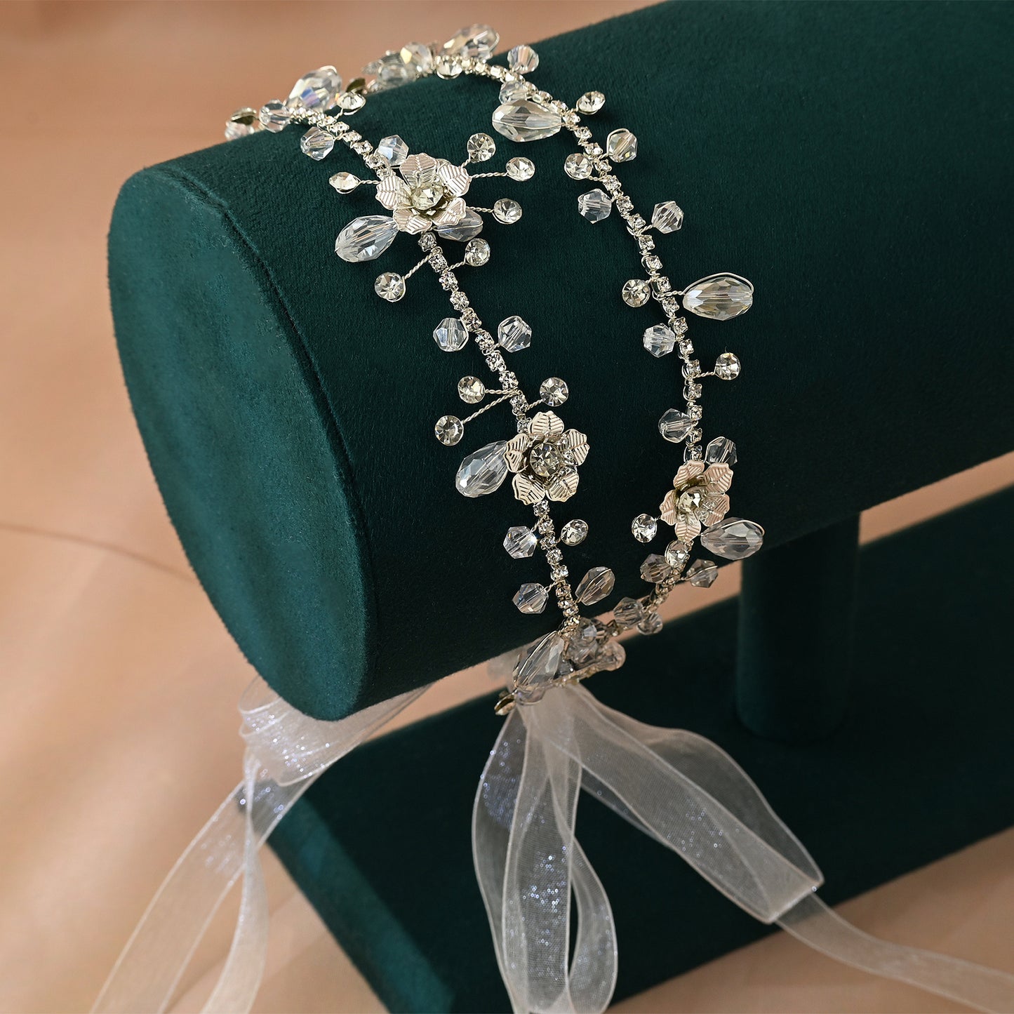 Bridella BHP340-S Silver Rhinestone & Pearl Headband
