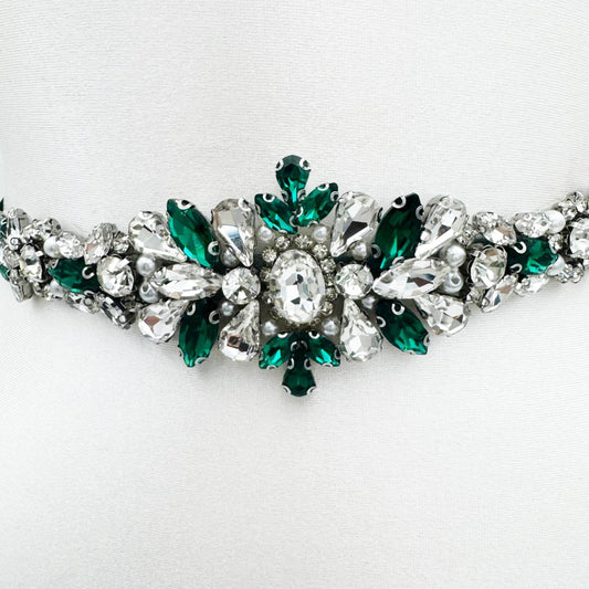 BS133KL emerald rhinestone belt