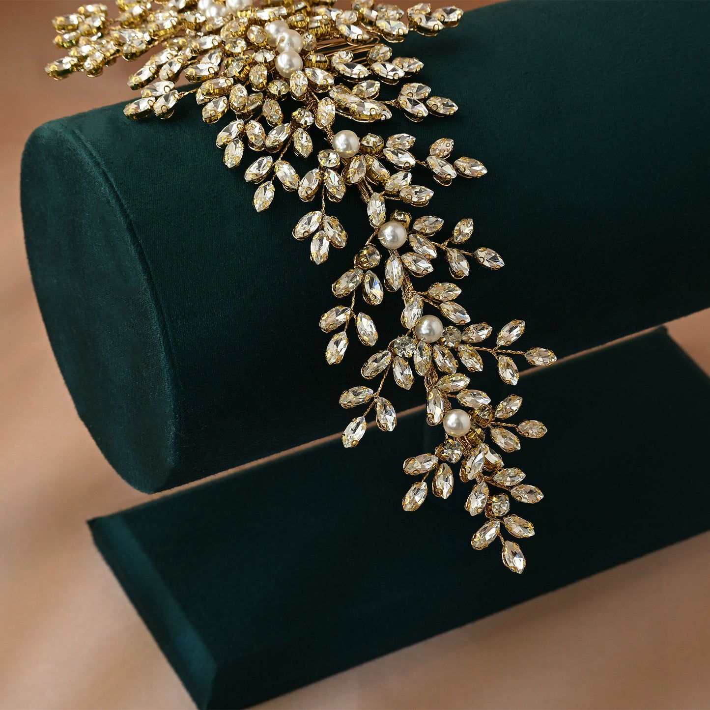 Bridella BHP434-G Gold Rhinestone & Pearl Hair Comb