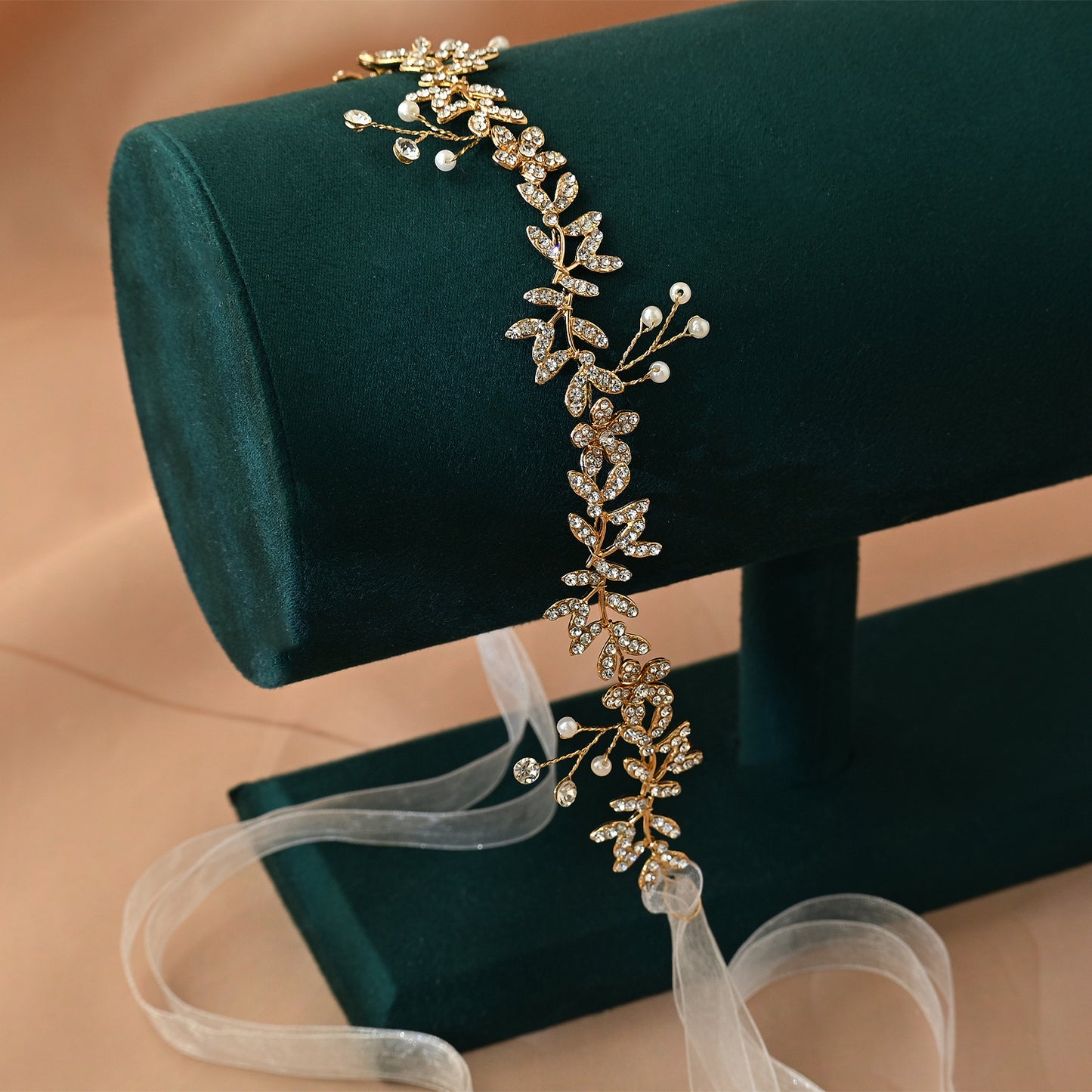 Bridella BHP89 Gold Rhinestone & Pearl Headband