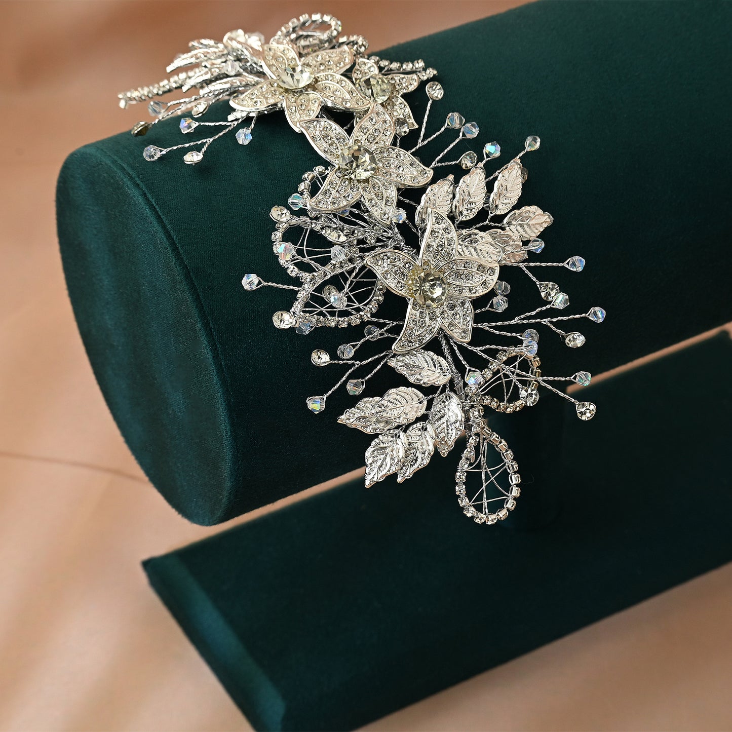 Bridella BHP282-S Silver Rhinestone & Pearl Headband