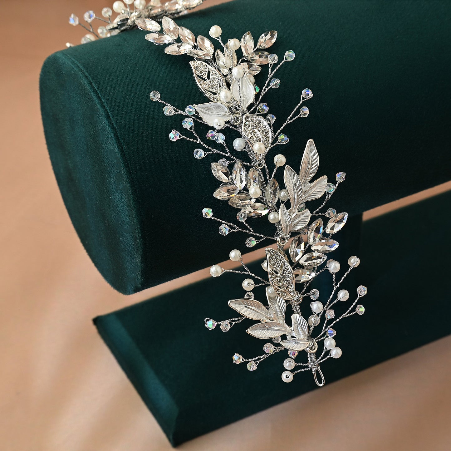 Bridella BHP272-S Silver Rhinestone & Pearl Headband