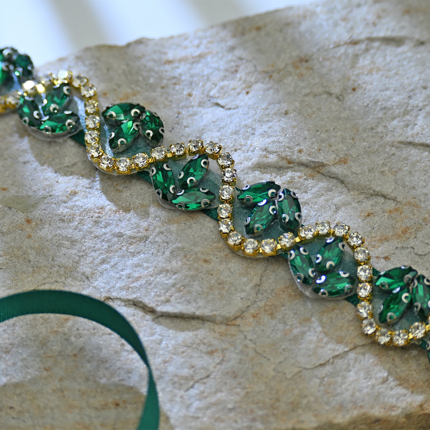 Bridella BS203KL-Green Ribbon Emerald Rhinestone Belt