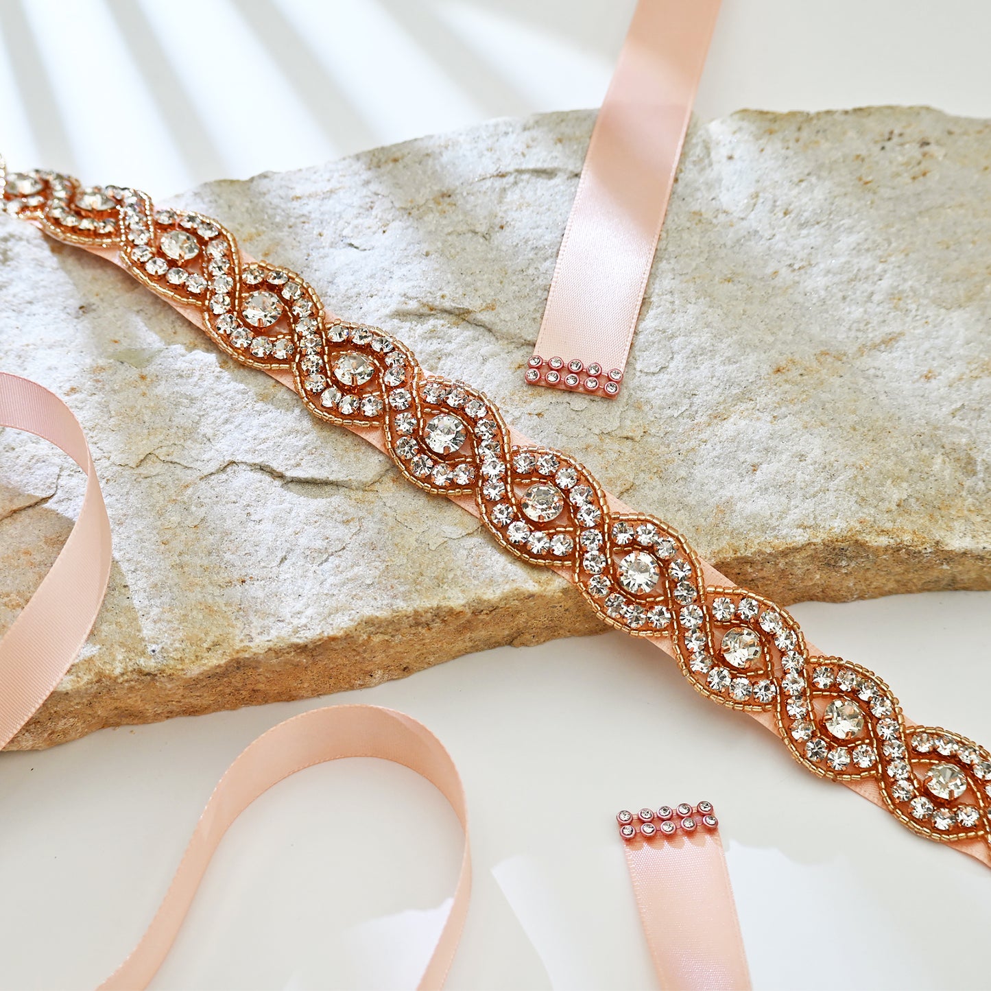 Rose Gold Rhinestone Bridal Belt Wedding Sash – Bridella BS28RG
