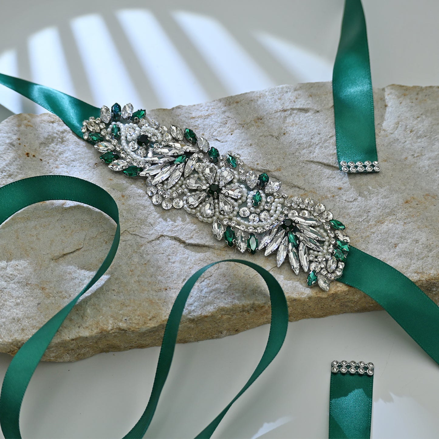 Bridella BS22 Green Rhinestone & Pearl Belt