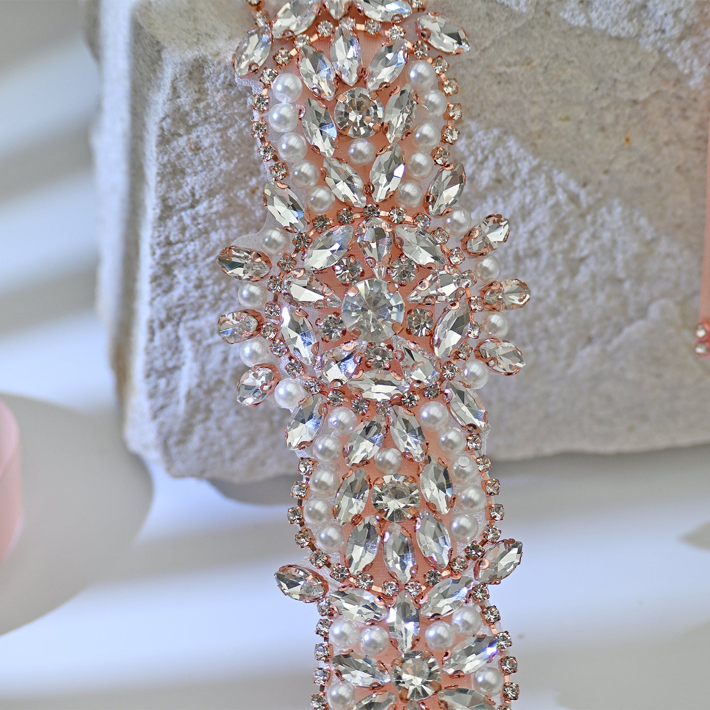 Bridella BS445RG-Retro Pink Rose Gold Rhinestone Pearl Belt