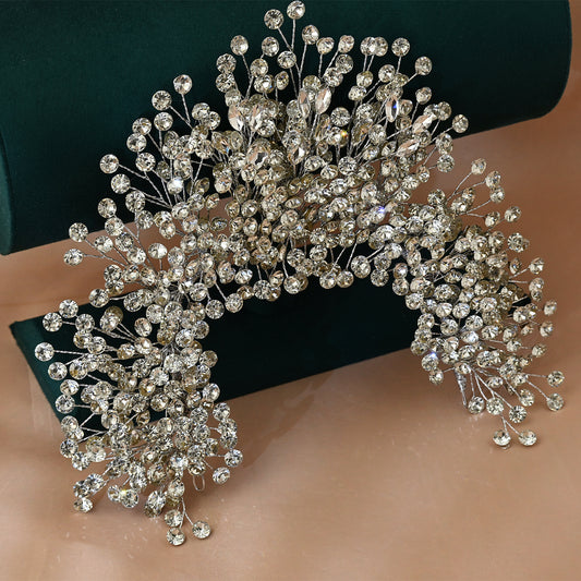 Silver Rhinestone Bridal Crown Hair Comb - Bridella BHP376-S