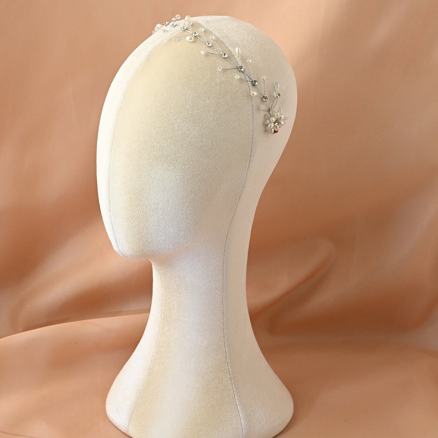 Bridella BHP35-S Silver Rhinestone & Pearl Headband