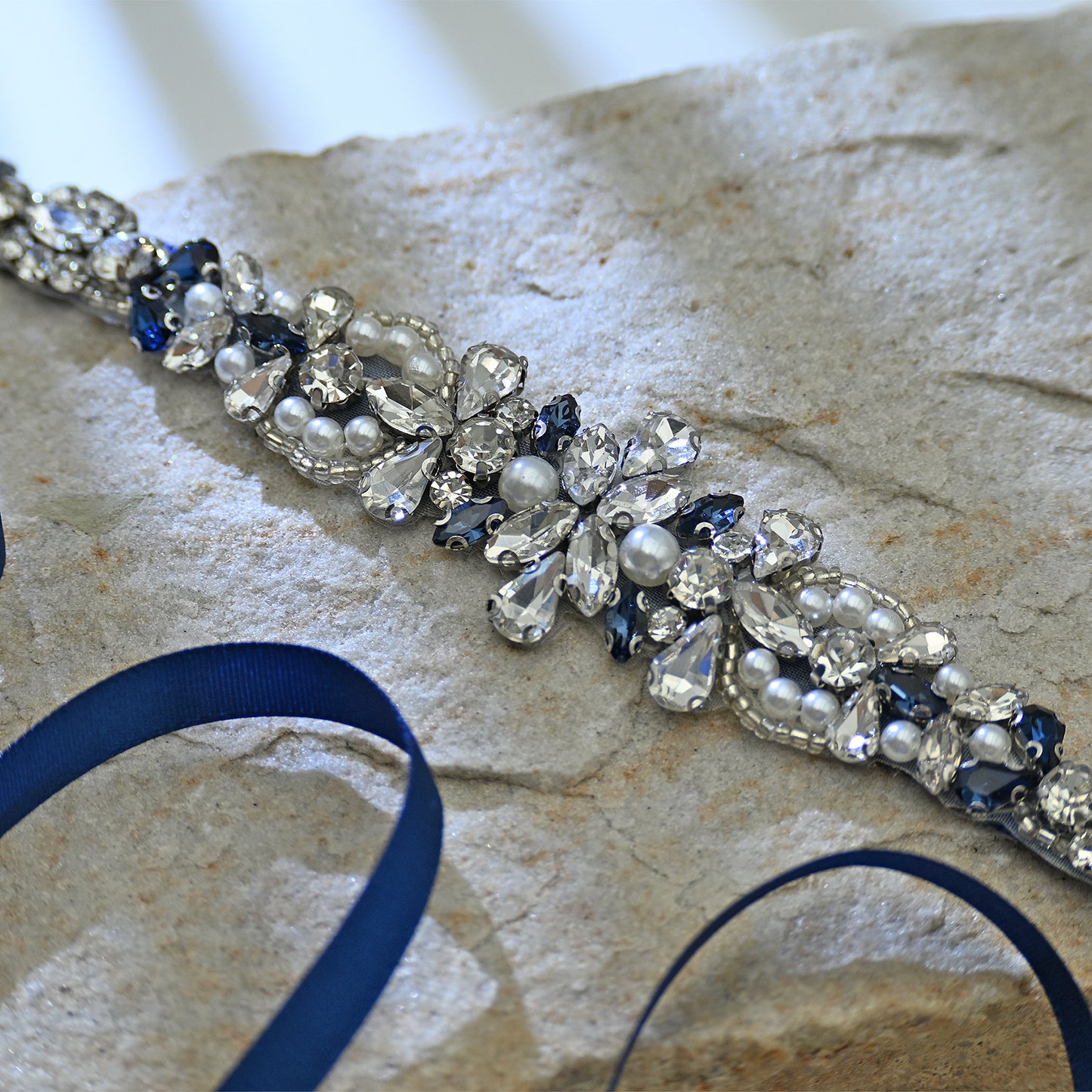 Bridella BS93ML Navy Rhinestone & Pearl Belt