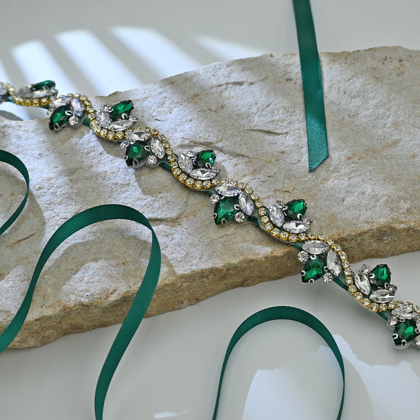 Bridella BS211KL-Green Ribbon Emerald Rhinestone Belt