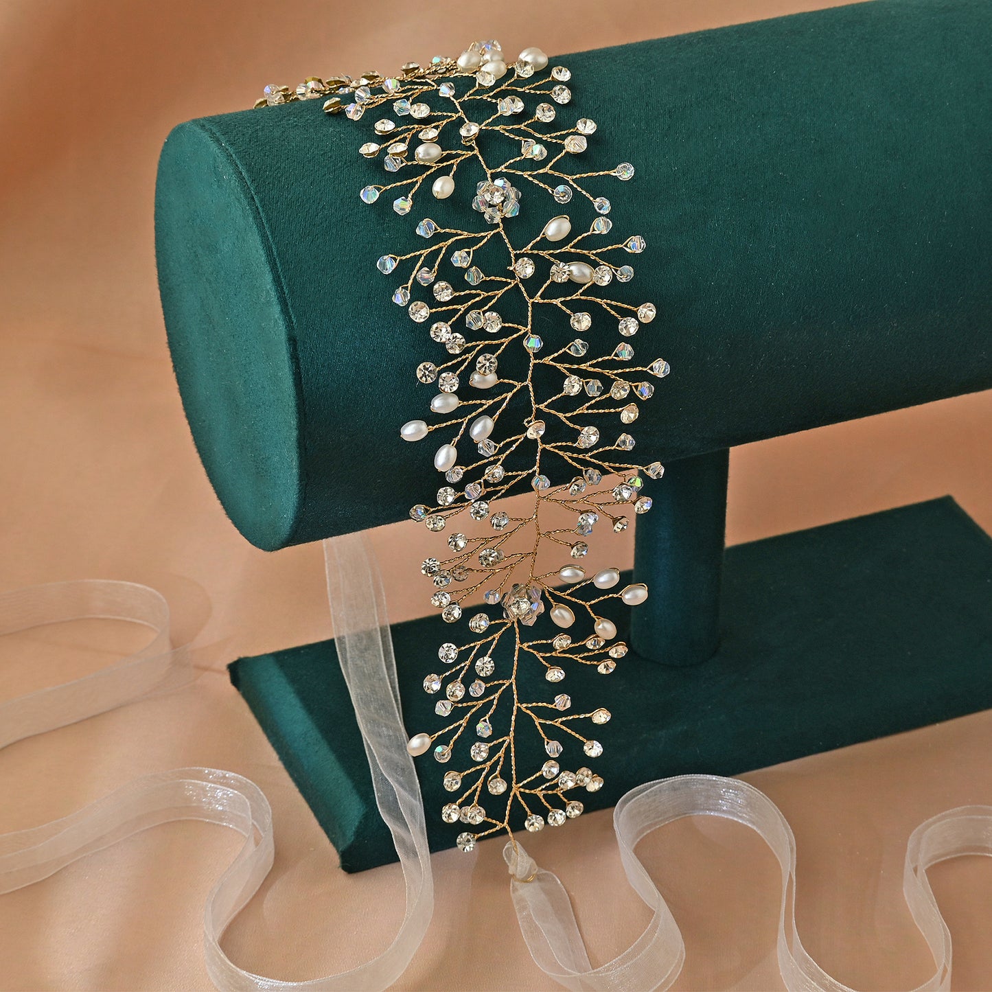 Bridella BHP10-G Gold Rhinestone & Pearl Tiara