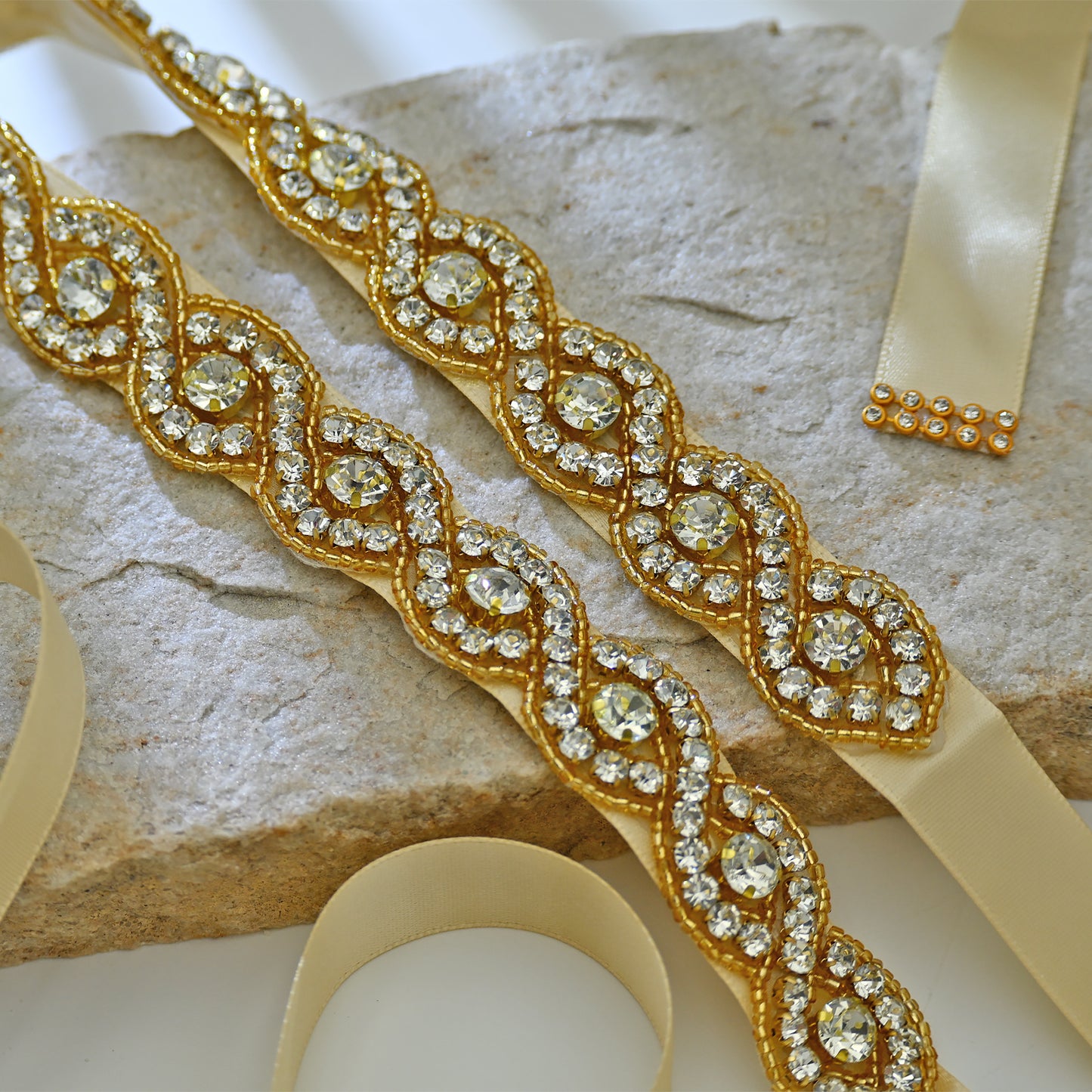 Bridella BS28G Champagne Rhinestone Belt