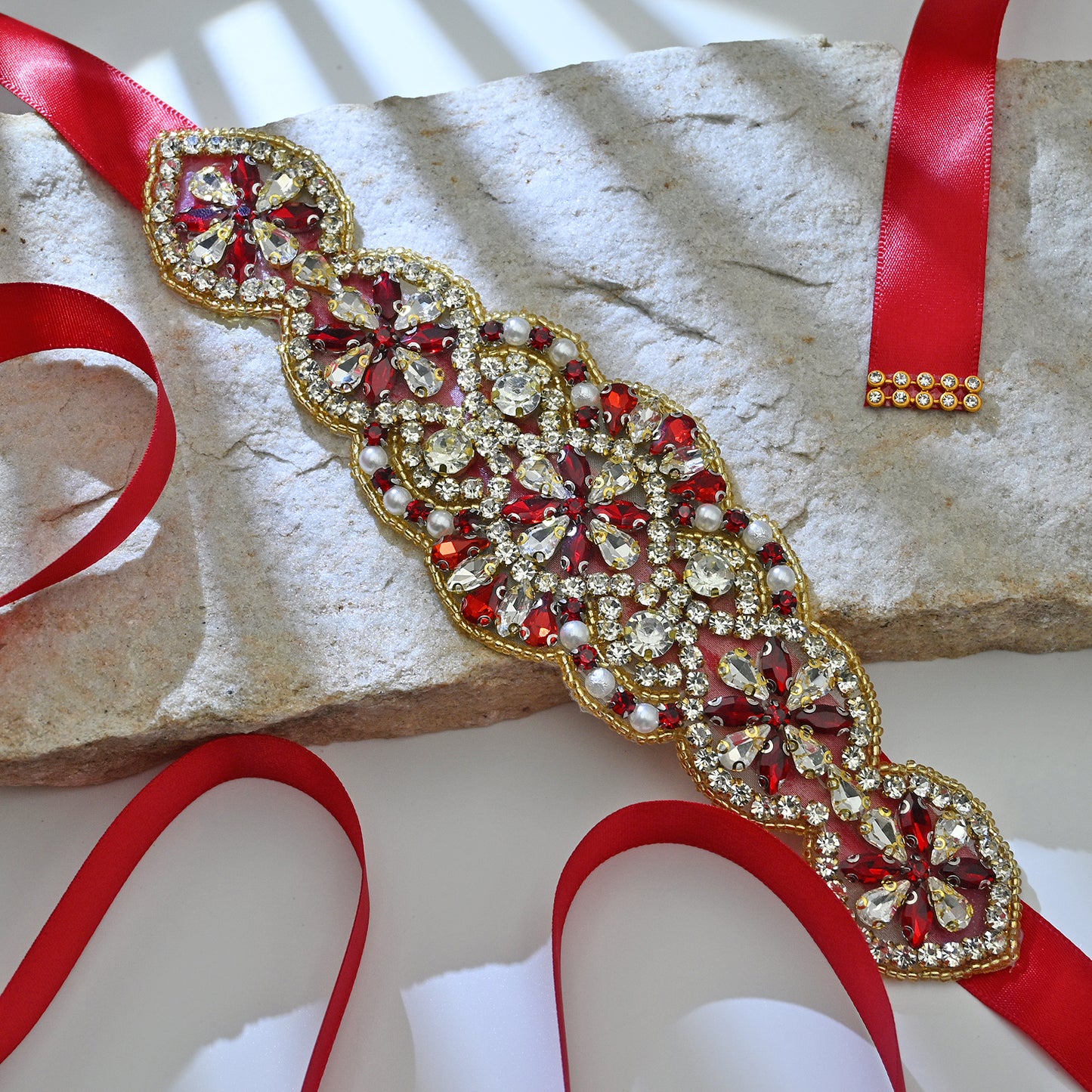 Bridella BS94R Red Rhinestone & Pearl Belt
