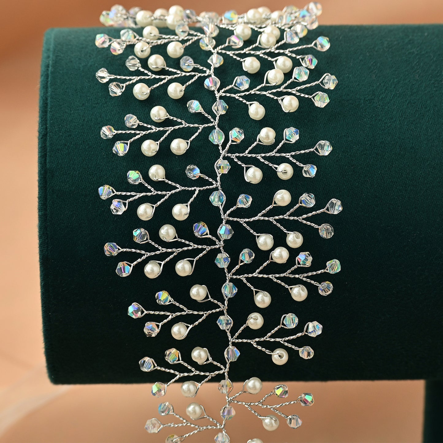 Bridella BHP55-S Silver Pearl & Crystal Tiara