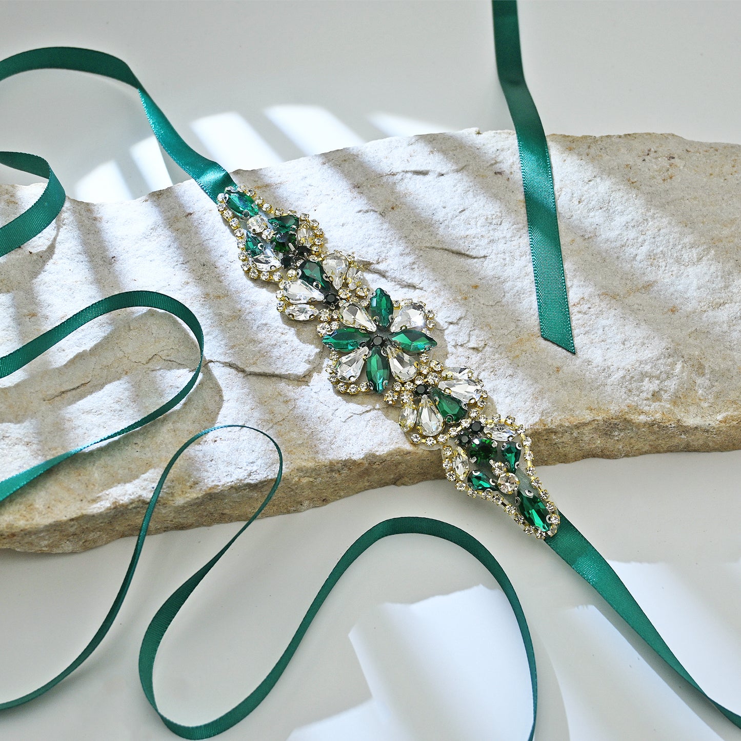 Green Rhinestone Bridal Belt Wedding Sash - Bridella BS137GKL