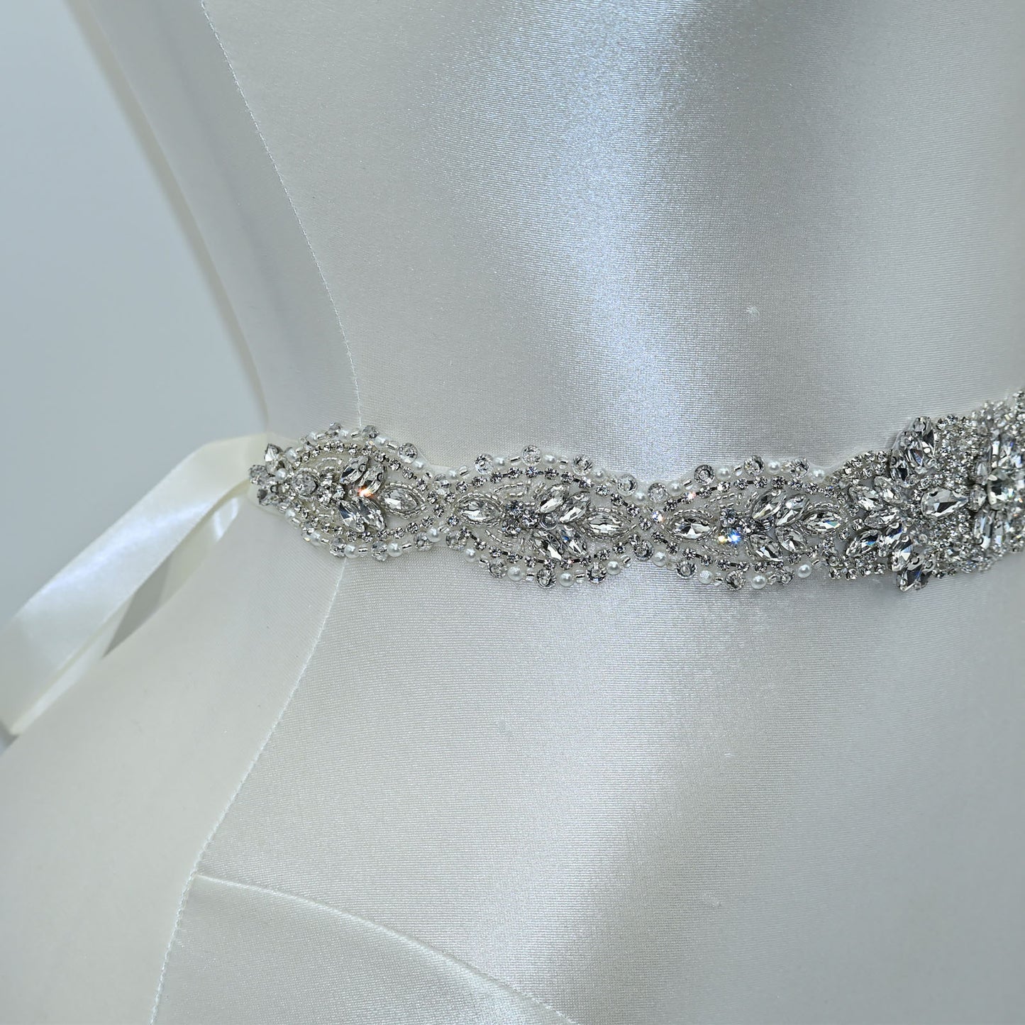 Bridella BS119 Silver Rhinestone & Pearl Belt