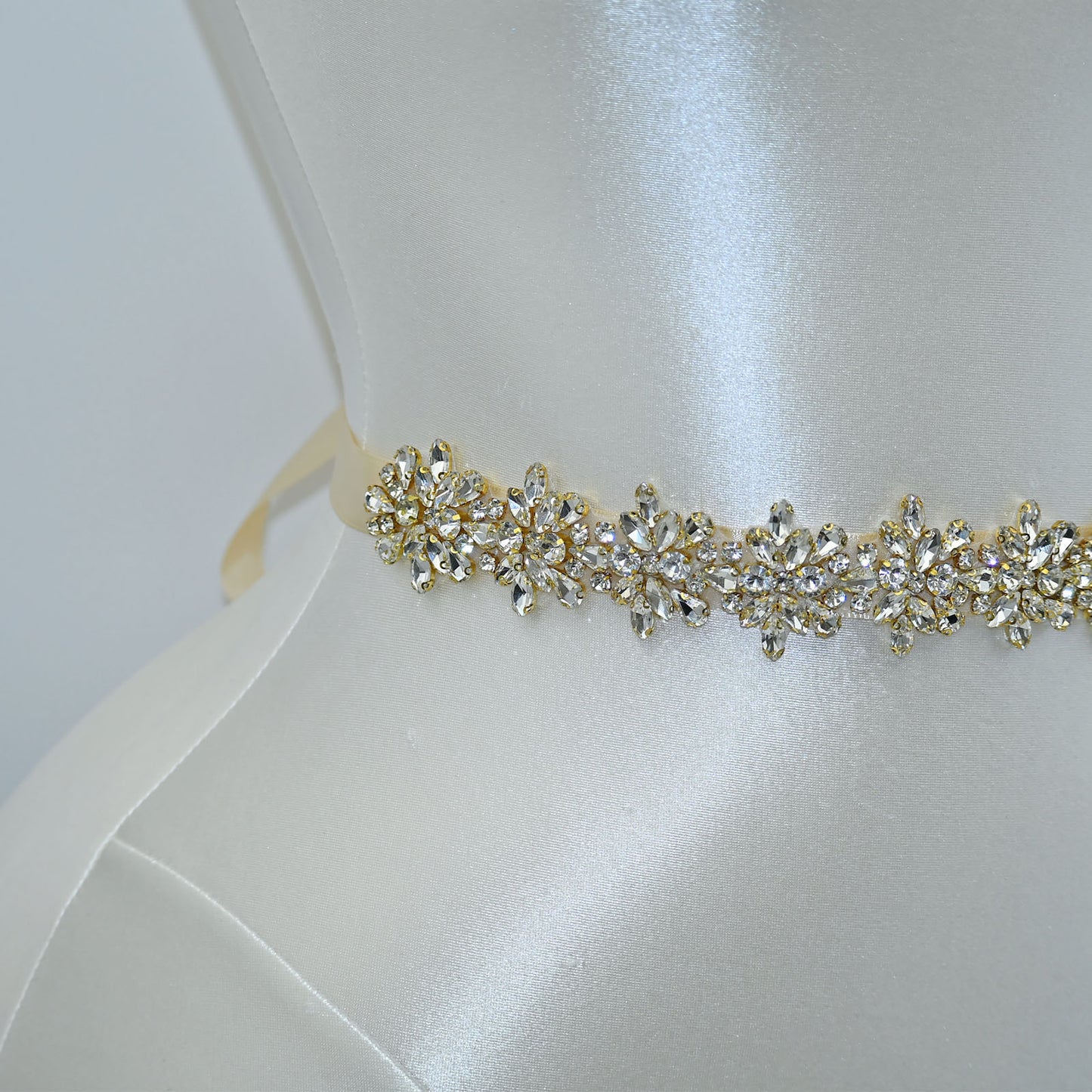 Bridella BS269G-D-Champagne Ribbon Gold Rhinestone Belt