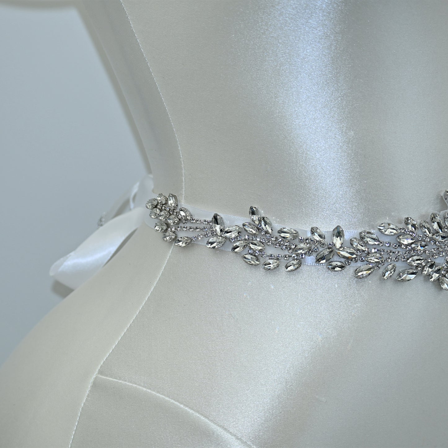 Bridella BS11-White Silver Rhinestone Belt