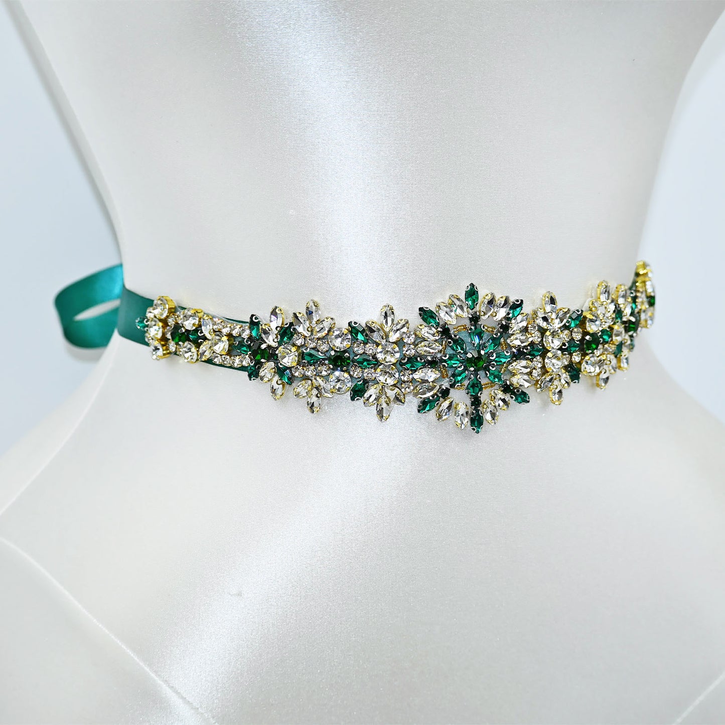 Green Rhinestone Bridal Belt Wedding Dress Sash - Bridella BS319KL