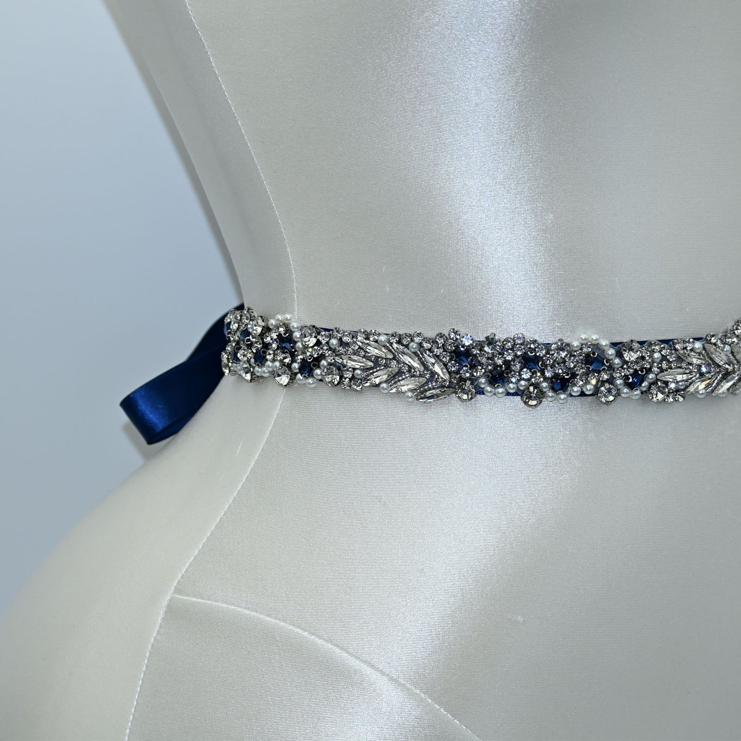 Bridella BS100ML Navy Rhinestone & Pearl Belt