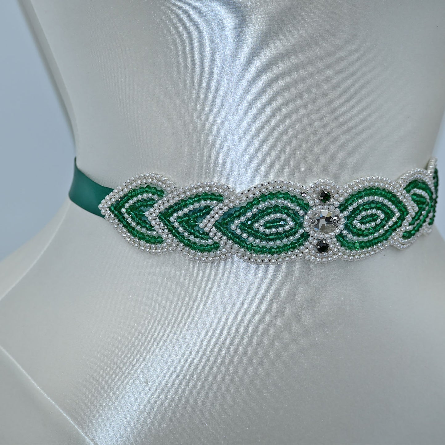 Bridella BS265-Green Ribbon Green Rhinestone Belt
