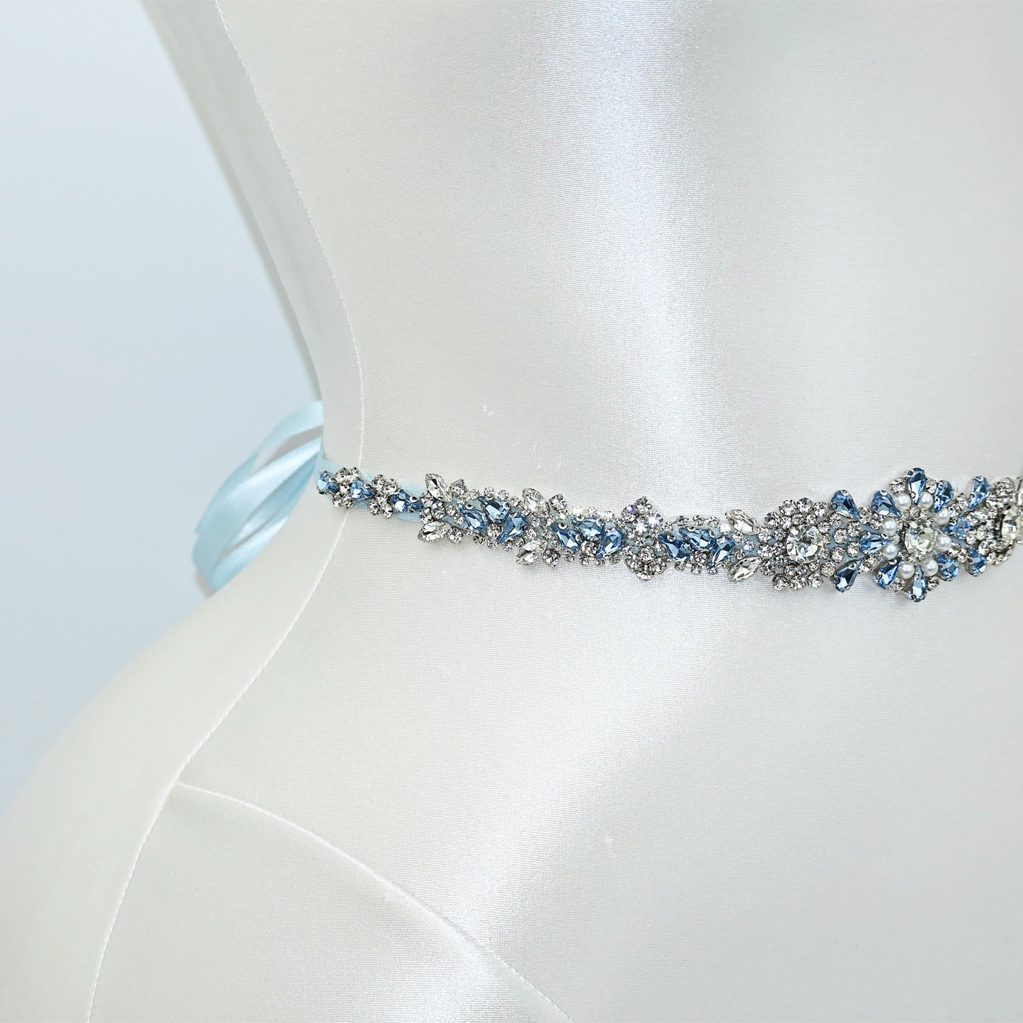 Light Blue Rhinestone & Pearl Belt - Bridella BS351QL