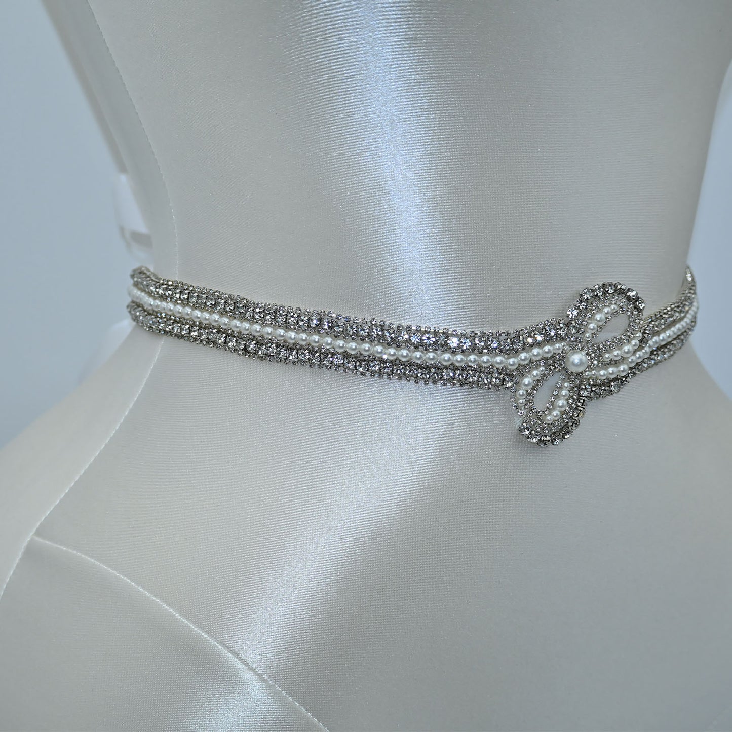 Bridella BS54 White Rhinestone & Pearl Belt