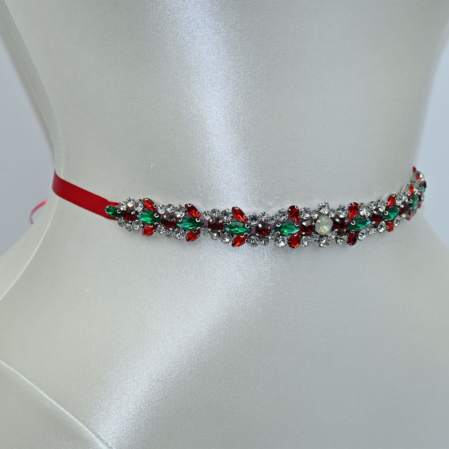 Bridella BS113R Burgundy Rhinestone & Pearl Belt