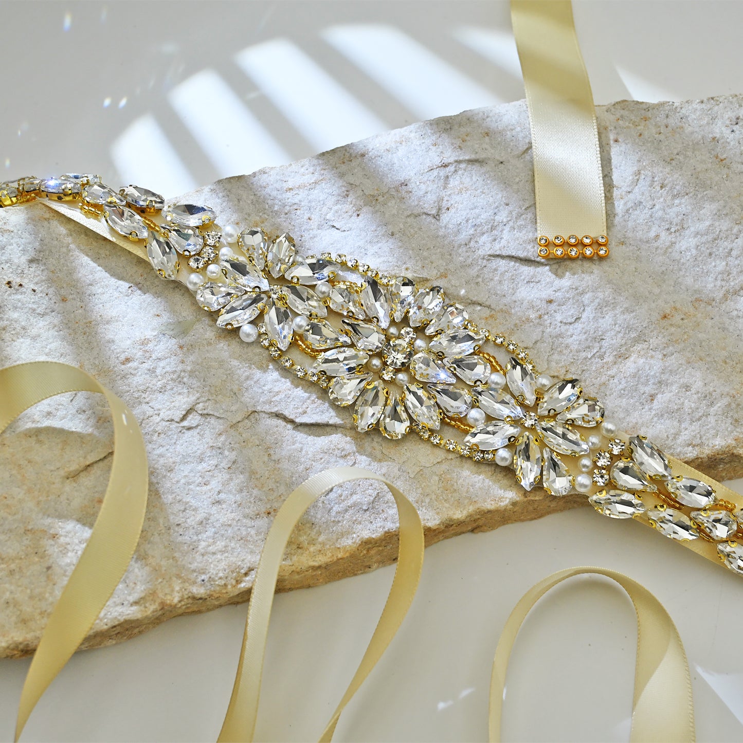 Ivory Rhinestone Bridal Sash Wedding Dress Belt – Bridella BS131-G