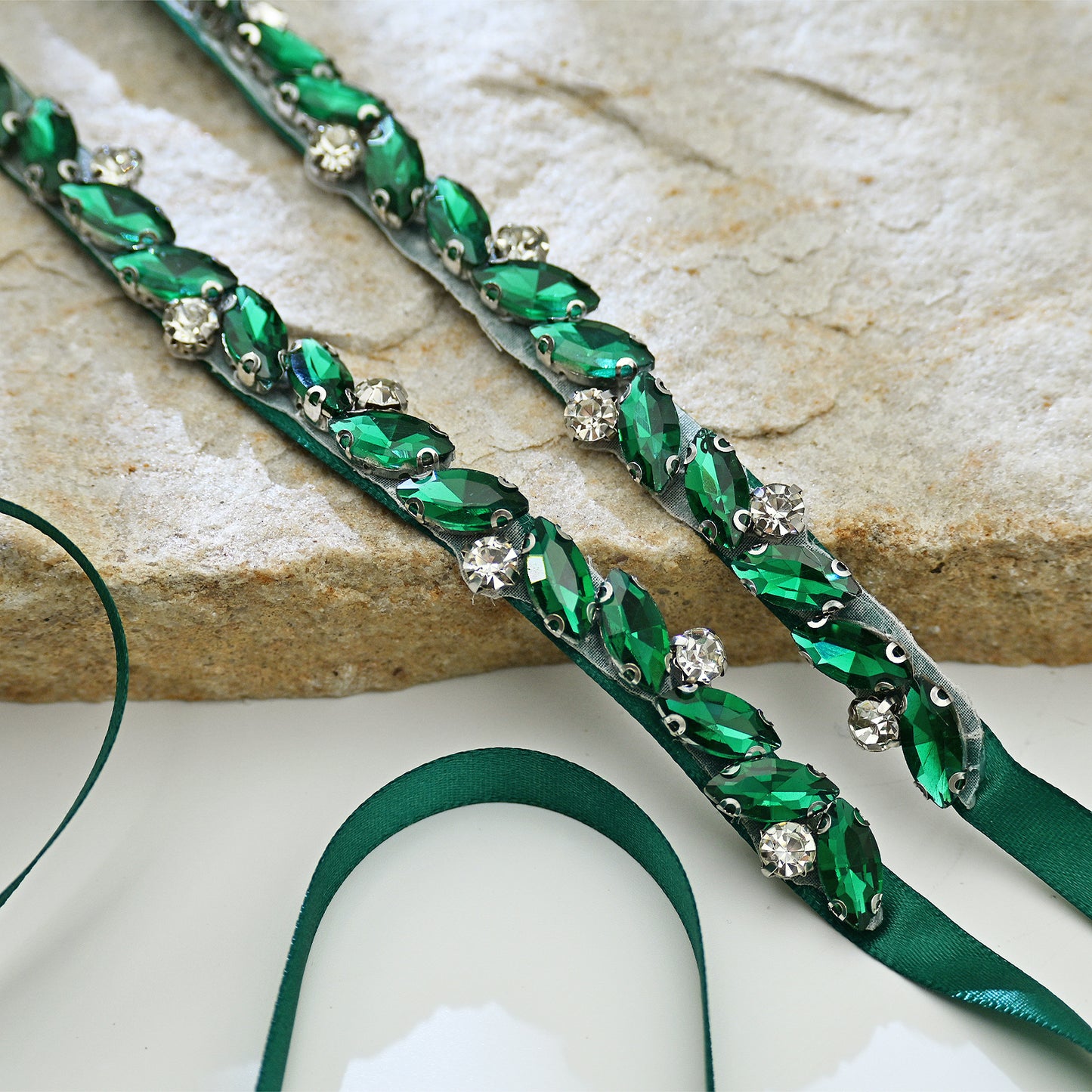 Green Rhinestone Bridal Belt Wedding Sash - Bridella BS149KL