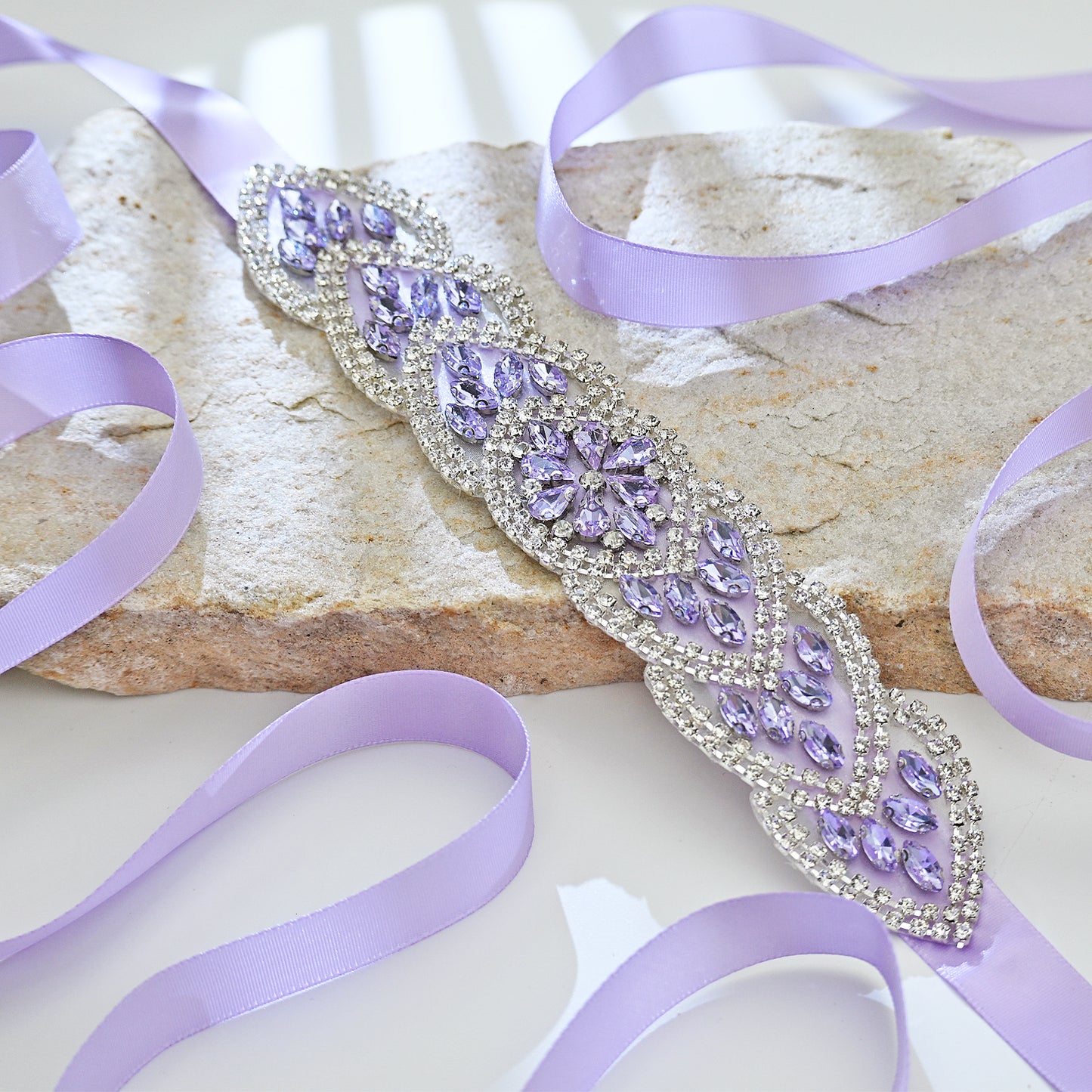 Lavender Rhinestone Bridal Sash Ribbon Wedding Dress Belt – Bridella BS248LA