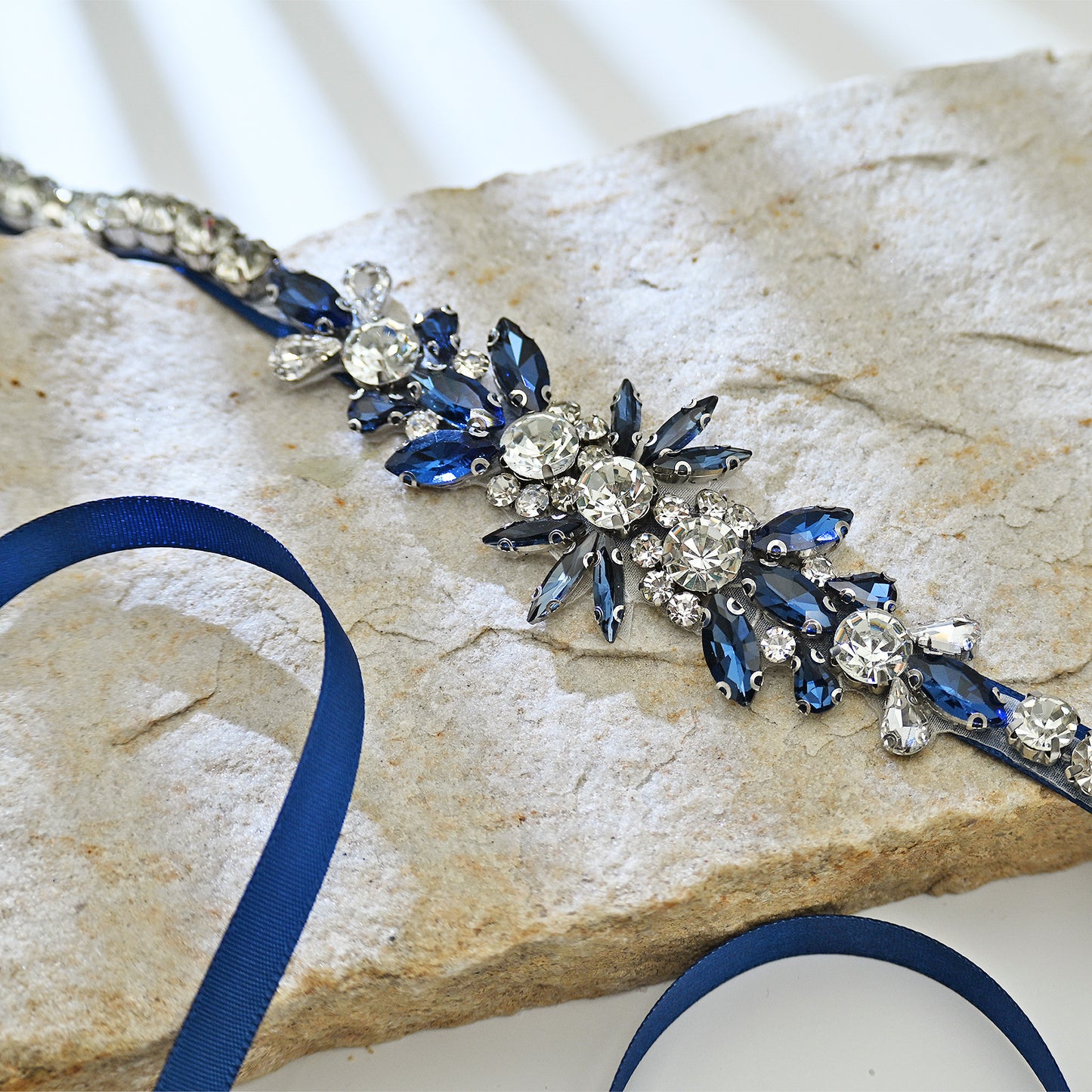 Navy Rhinestone Bridal Dress Belt for Wedding - Bridella BS160ML