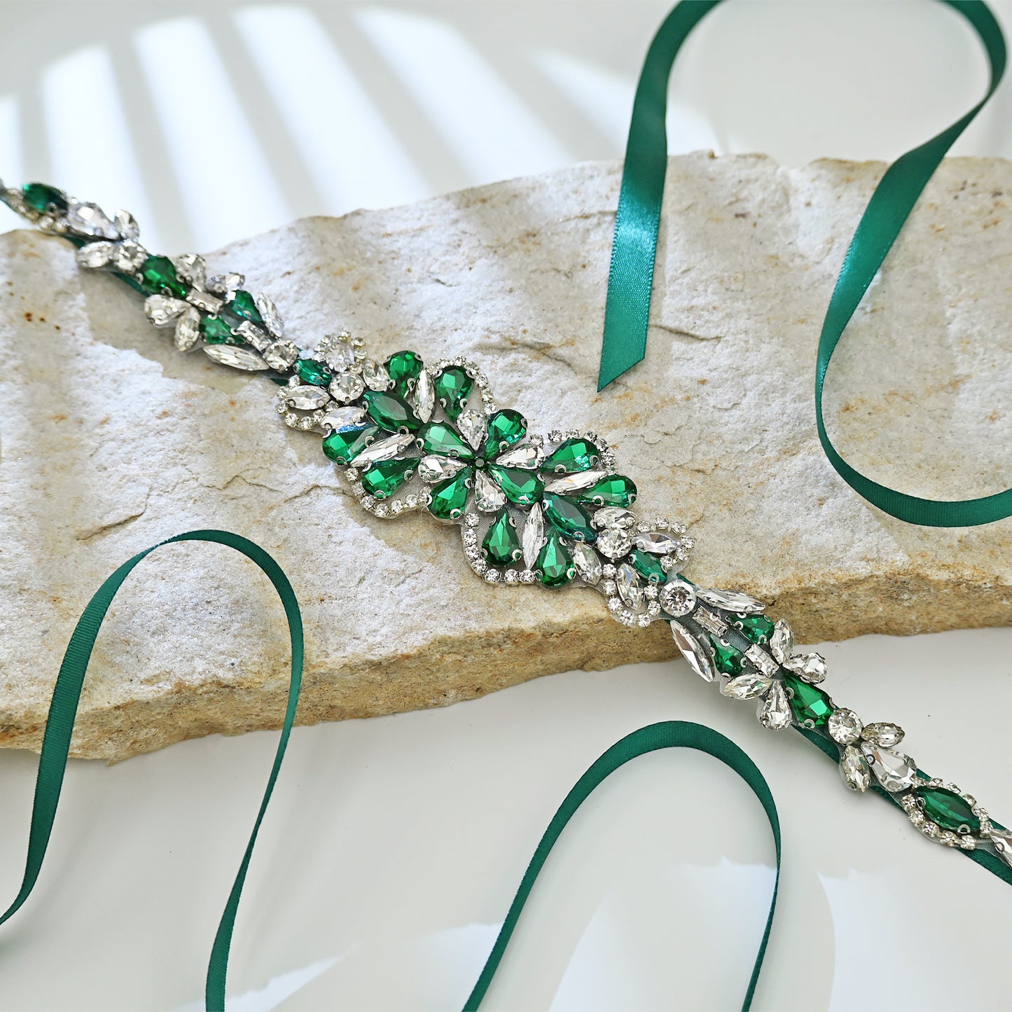Green Rhinestone Bridal Belt Wedding Sash - Bridella BS99KL