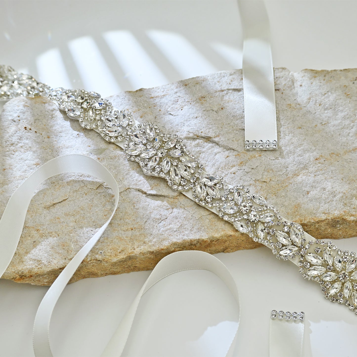 Off White Rhinestone Bridal Belt Wedding Sash - Bridella BS75