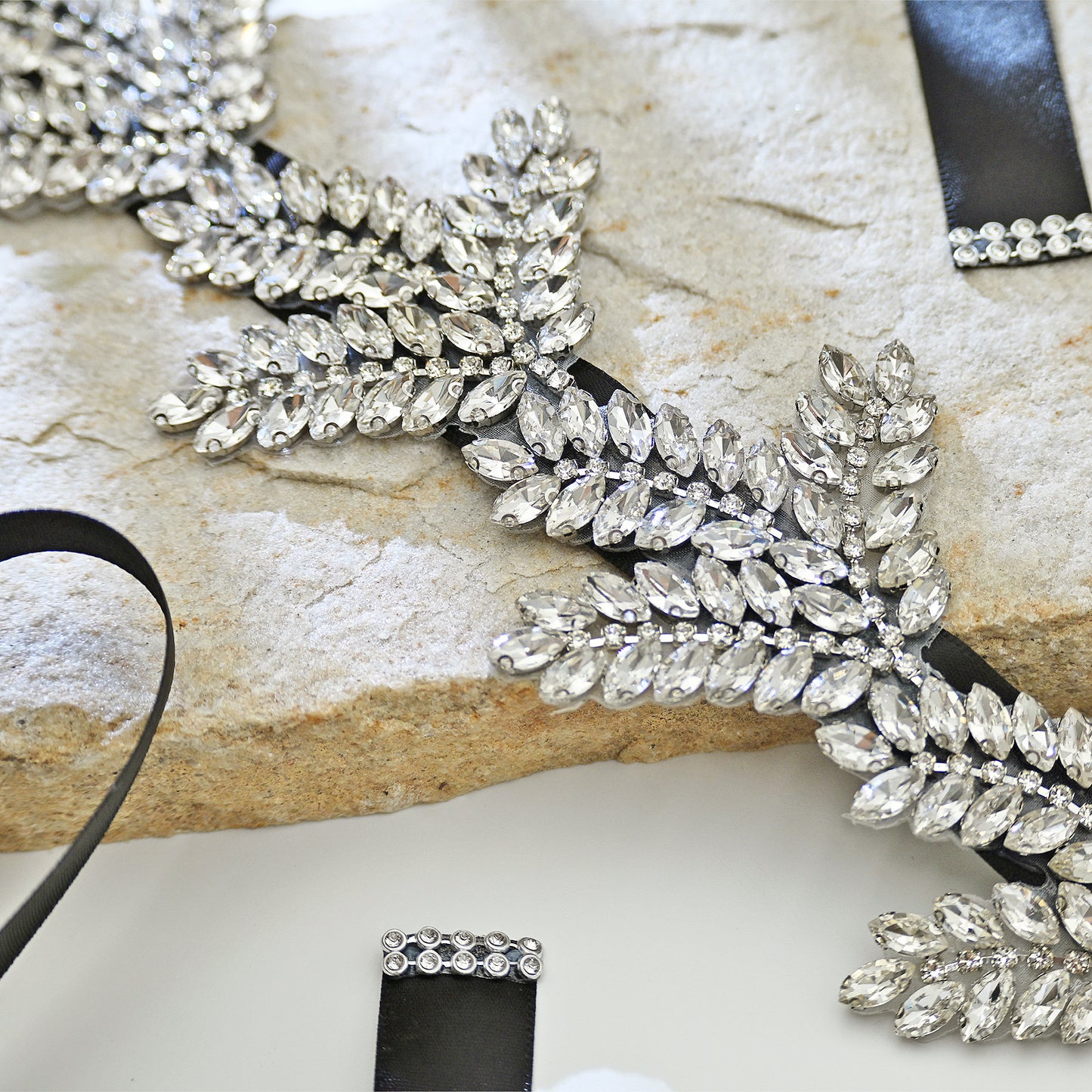 Crystal Leaf Silver Rhinestone Wedding Sash Forest & Garden Wedding Accessory - Bridella BS241