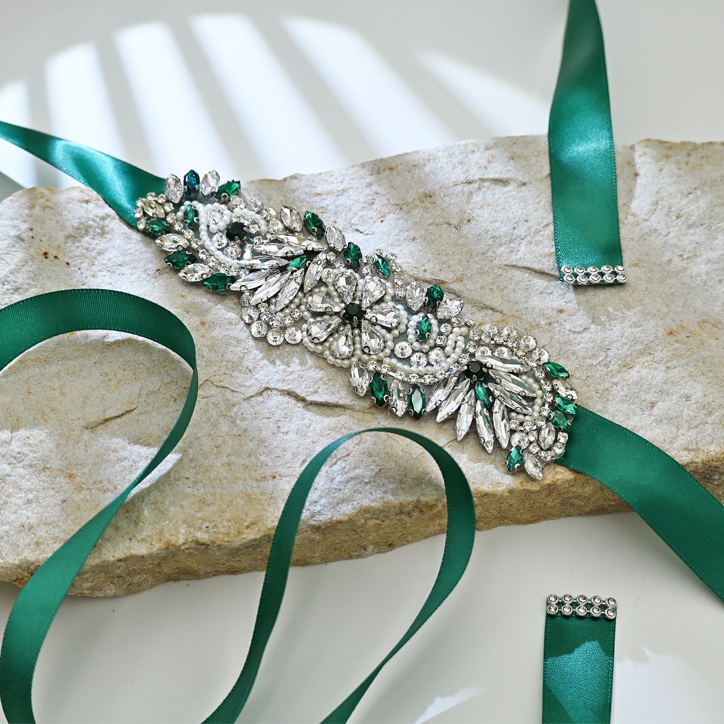 Green Rhinestone Pearl Bridal Belt Wedding Sash – Bridella BS22