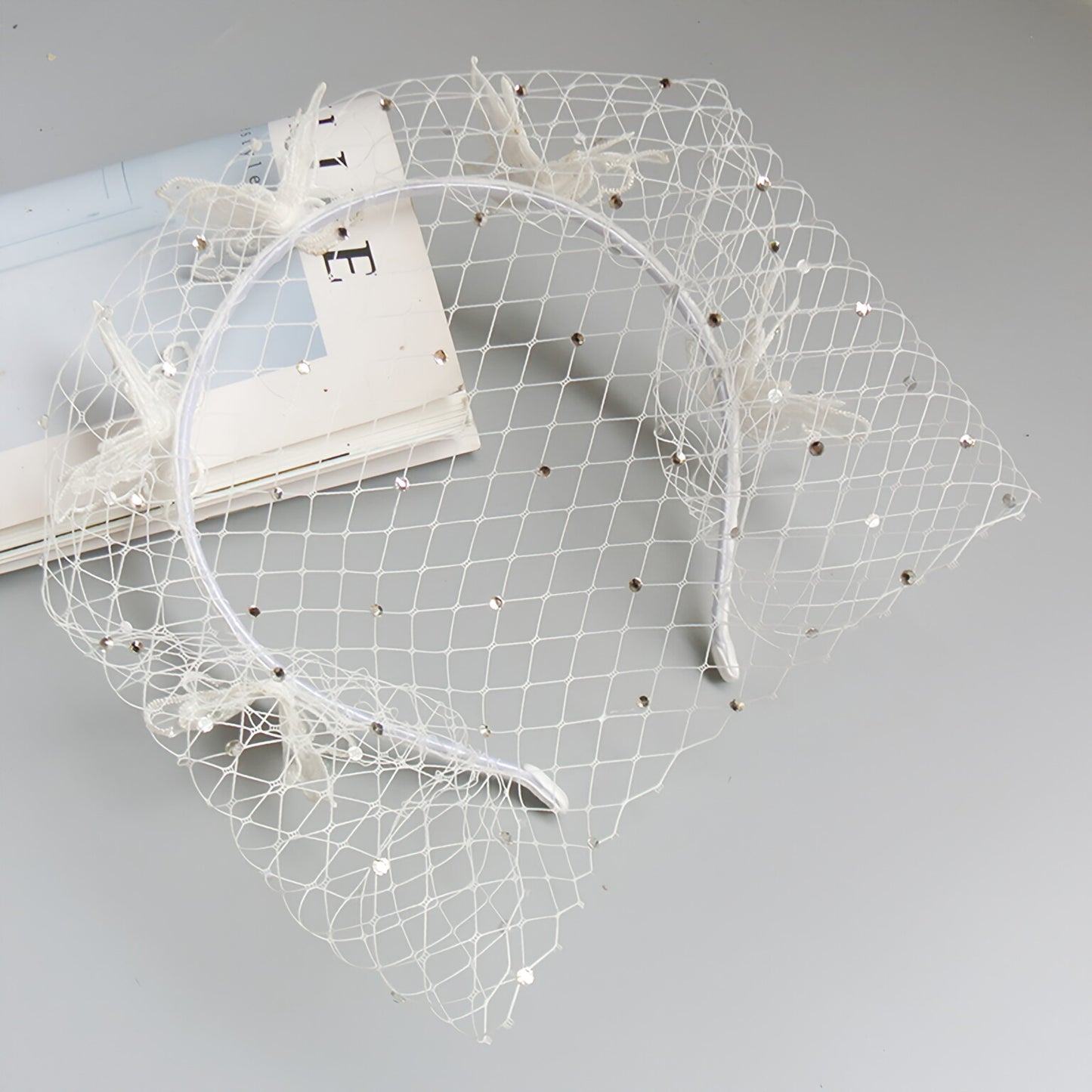 Rhinestone Lace Birdcage Bridal Veil Headband - Bridella BMA27