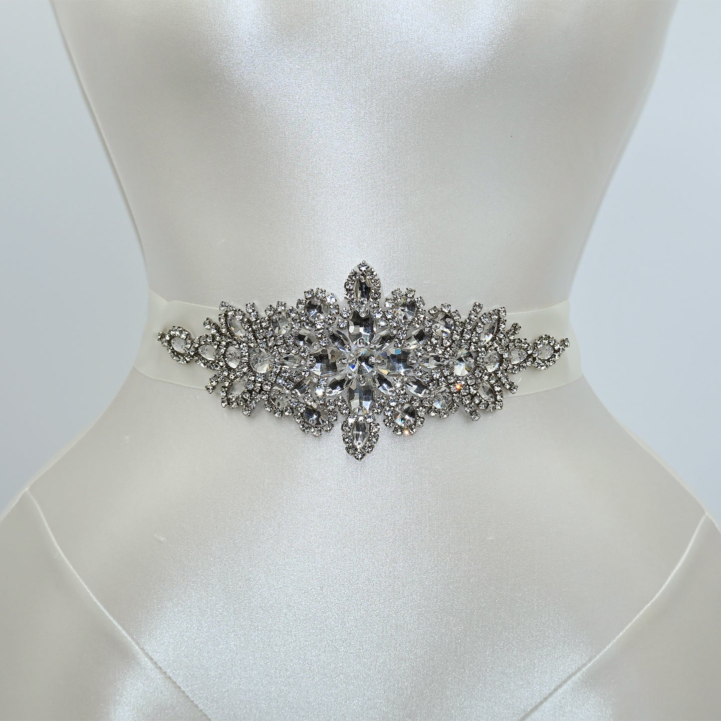 Silver Rhinestone & Pearl Belt - Bridella BS01-S