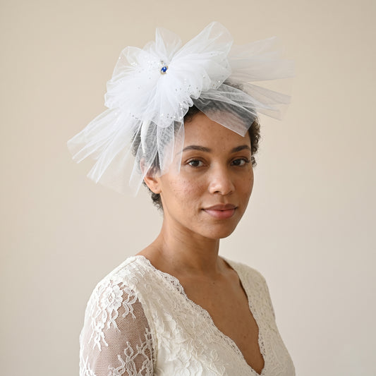 Floral Bridal Blusher Veil Two Layer Sequined Wedding Headband Hair Accessory - Bridella BMA04