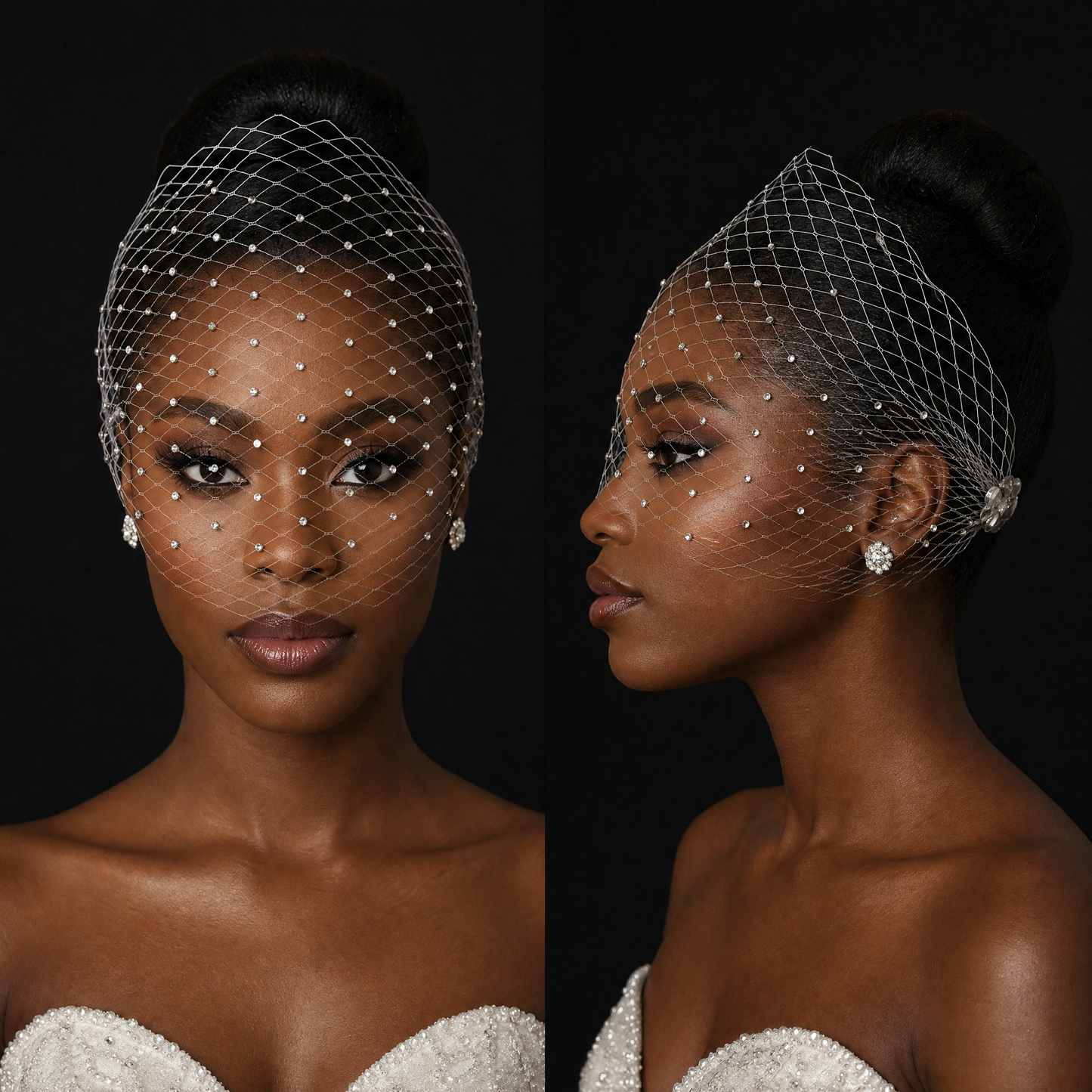 Rhinestone Bridal Blusher Veil Wedding Hair Comb Veil - Bridella BMA37