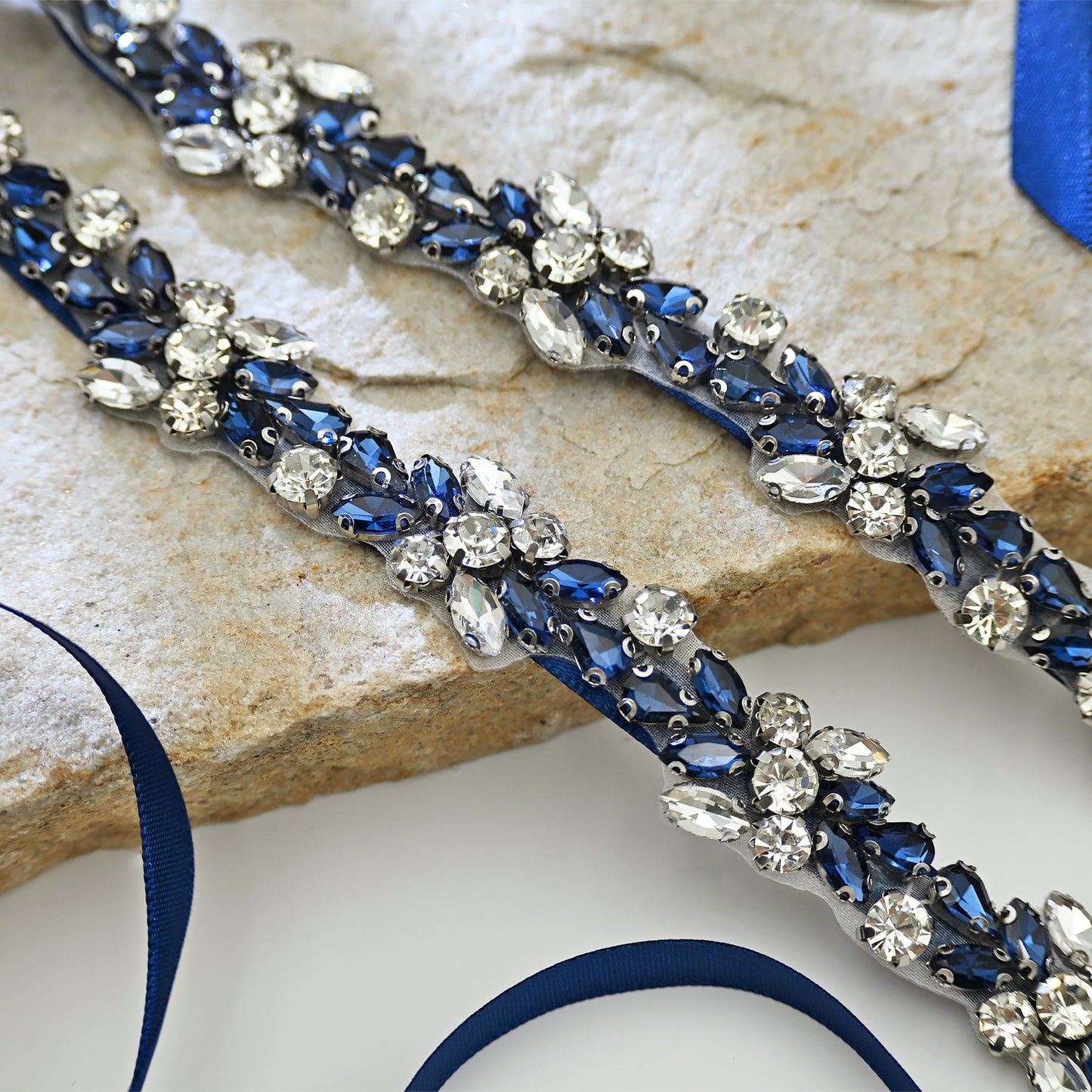 Navy Rhinestone Bridal Dress Belt for Wedding - Bridella BS437ML